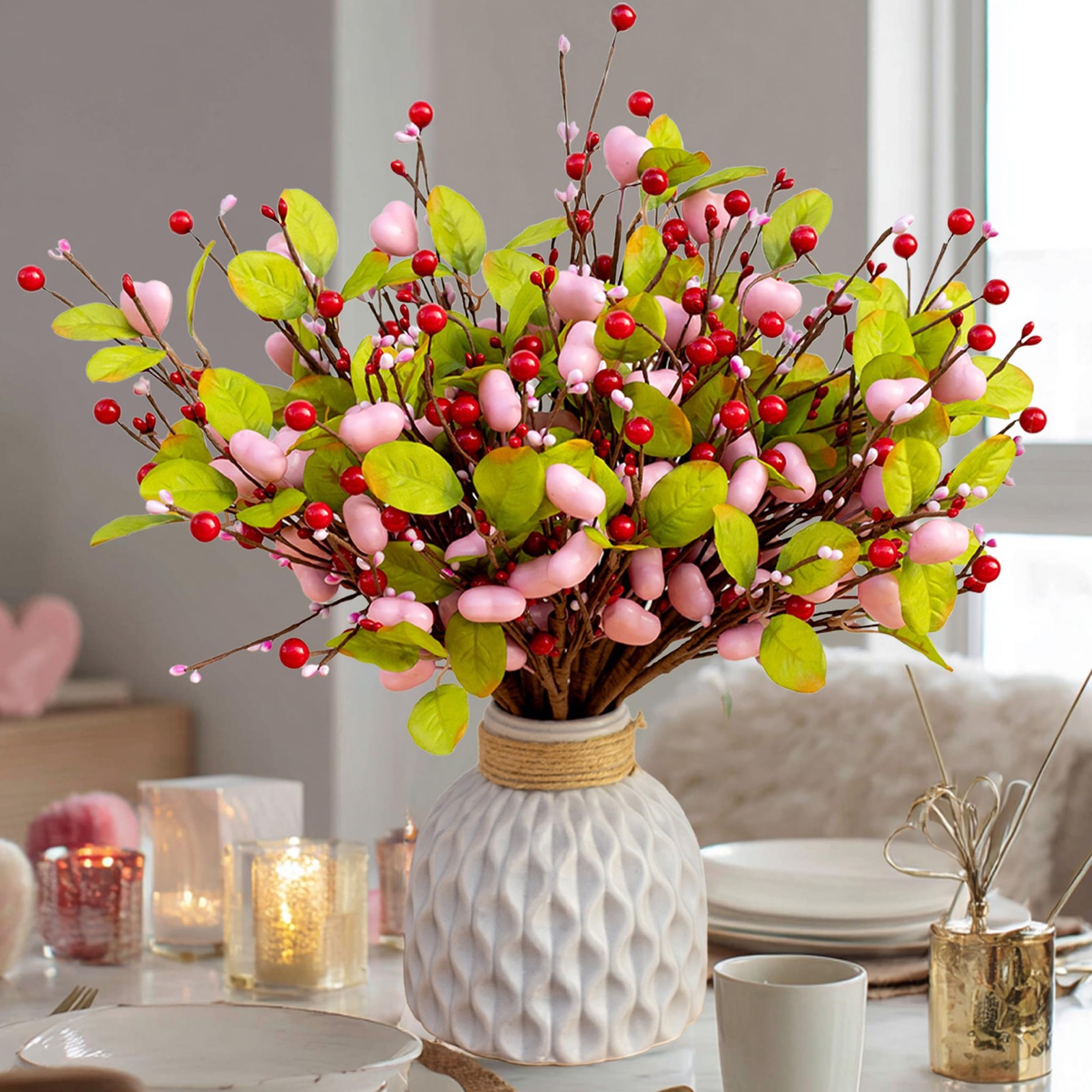 Valentines Day Decorations Floral Picks Stems – 8Pcs,16 Inch Artificial Pink …