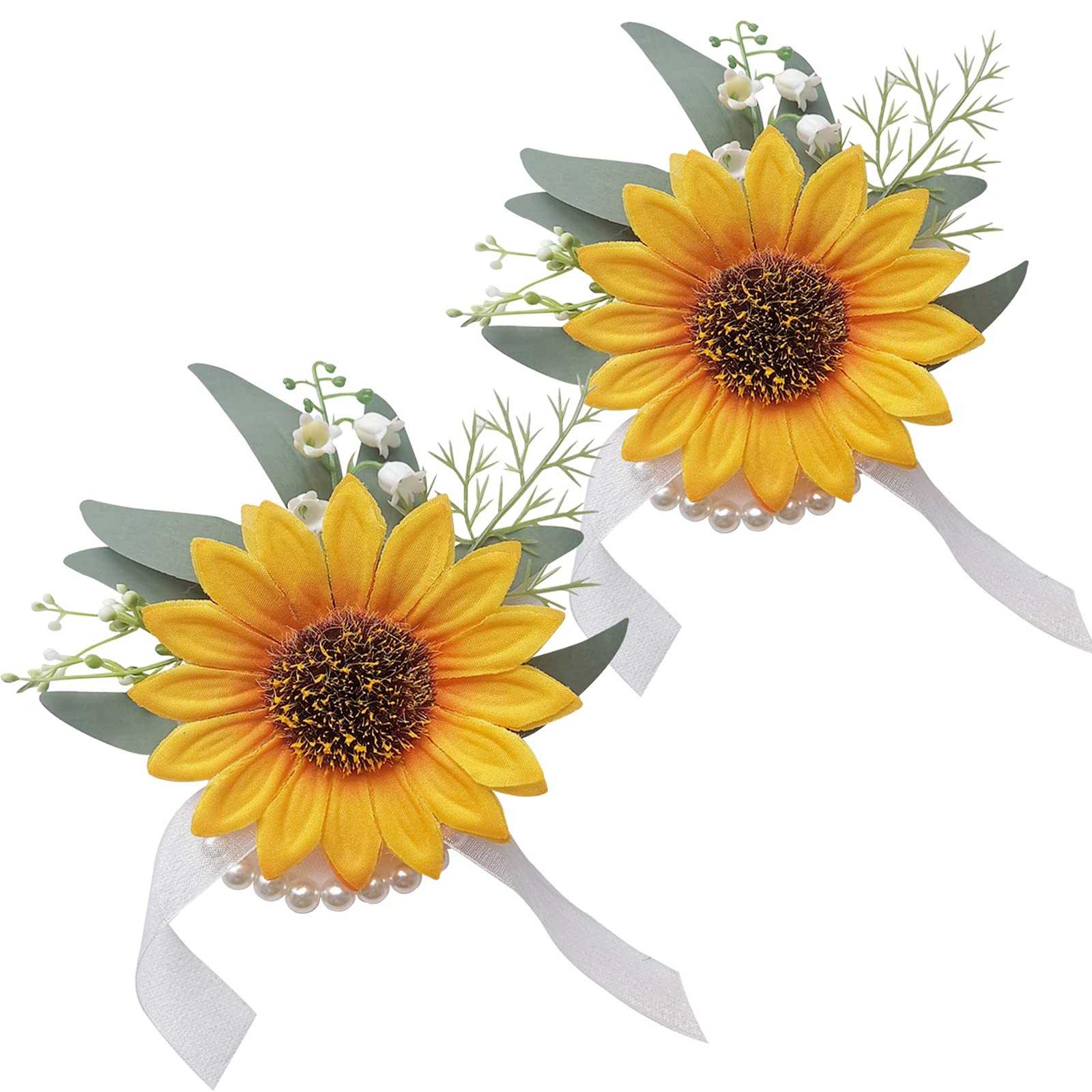 Sunflower Wrist Corsage Set for Weddings and Parties 2pcs Floral Accessory