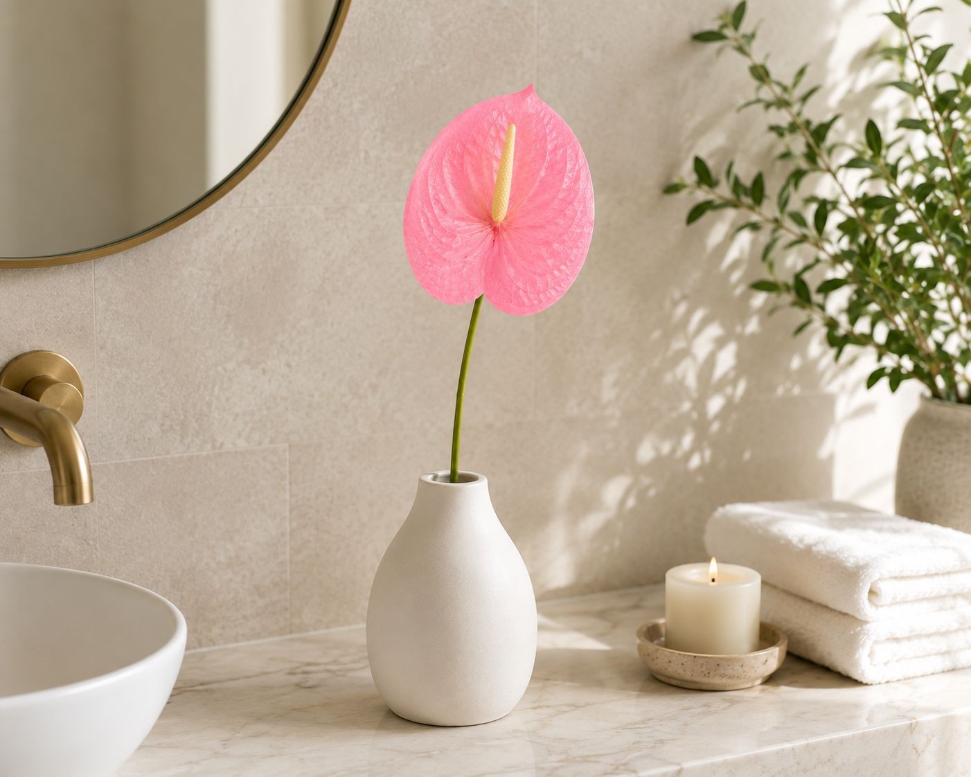 Pink Real Touch Anthurium Stem 20 Inch Faux Tropical Flower Artificial Blush Flo