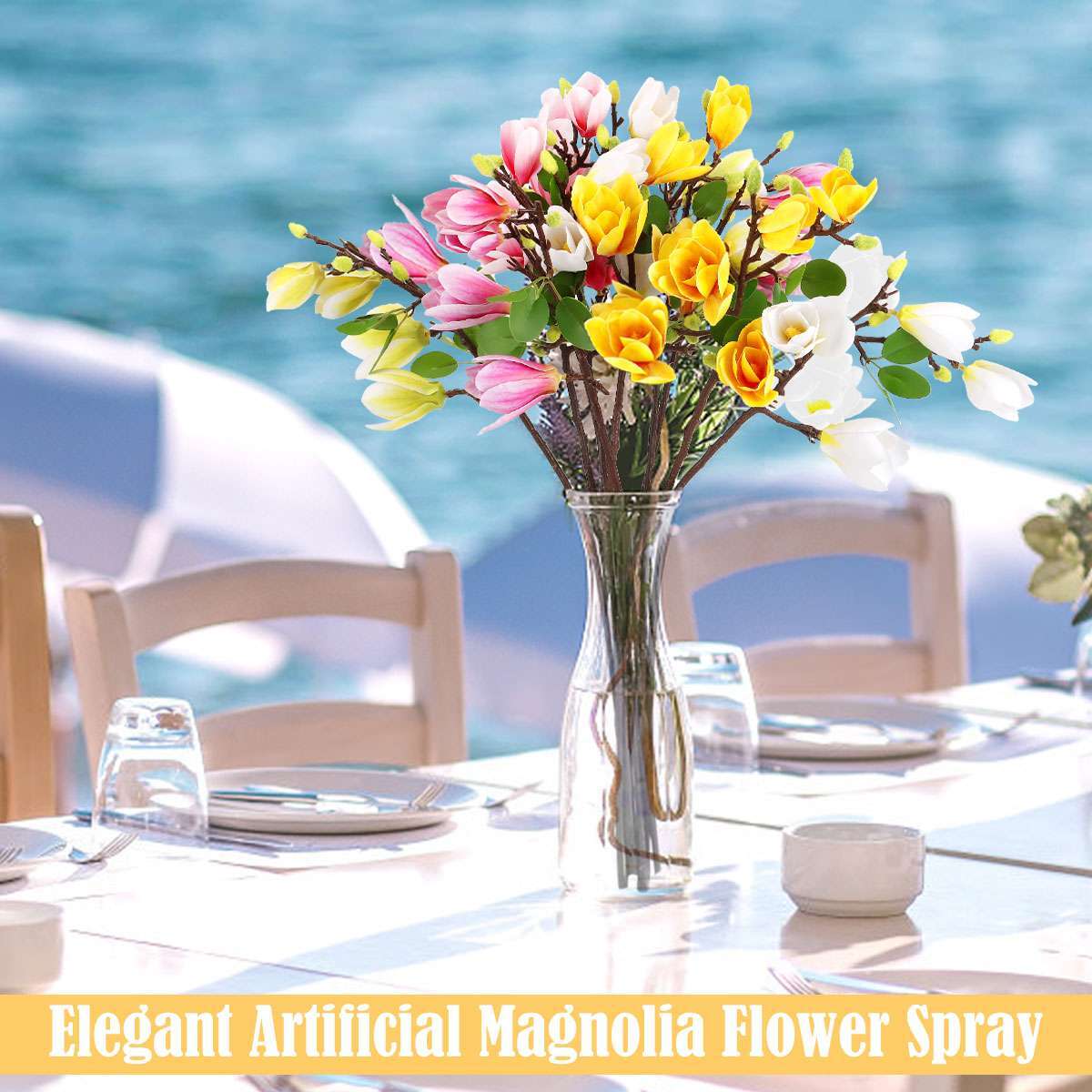 1/2X Faux Flower Magnolia Bouquet Artificial Flower Branch w/Stem Home Party lot