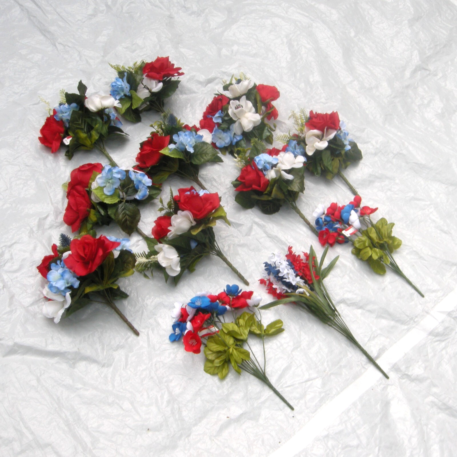 Silk Flower Lot of 12 Bushes 12″ Patriotic Red White Blue Florist Quality