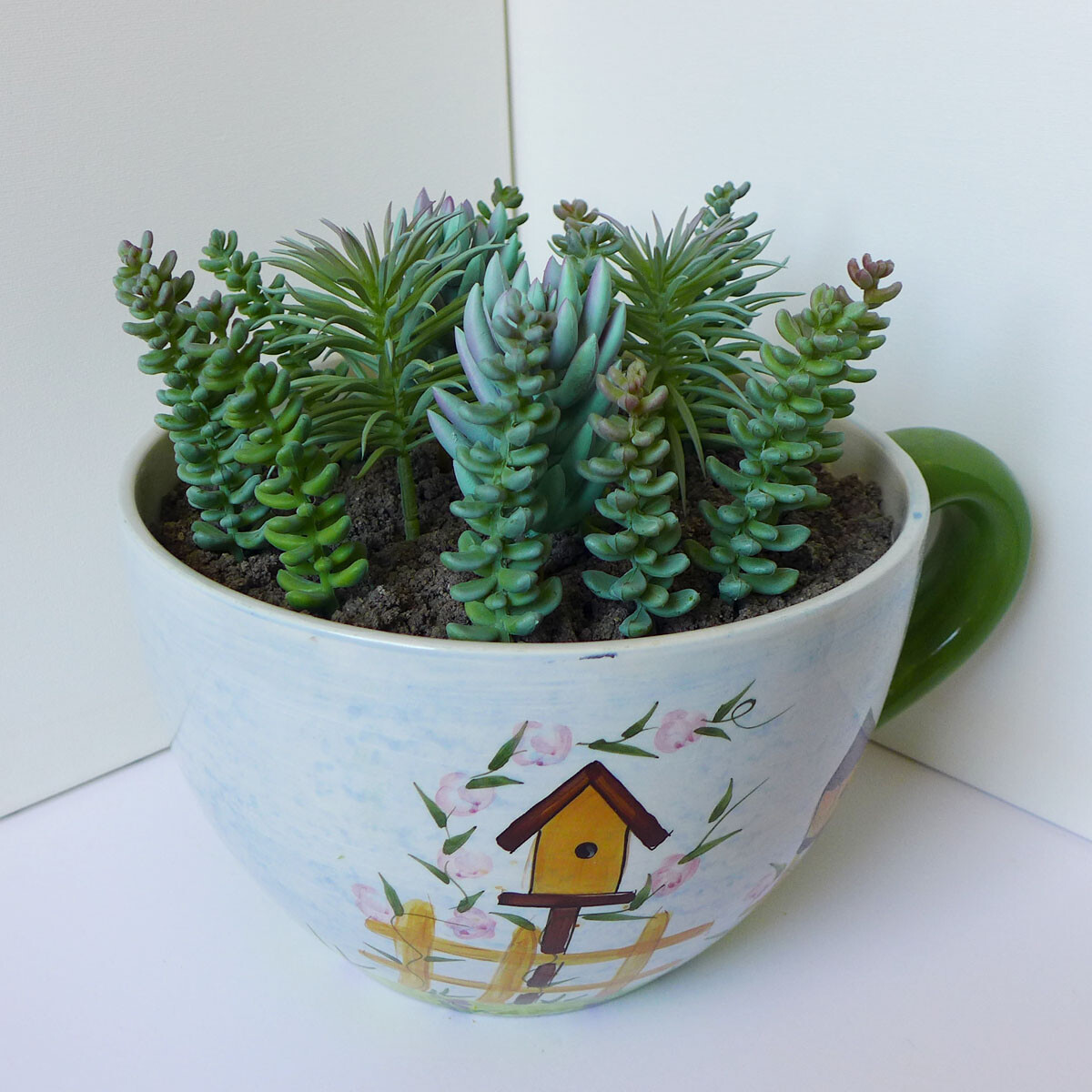 16 Pcs Artificial Plants Mini Succulents Gray Yacon Grass (#12)