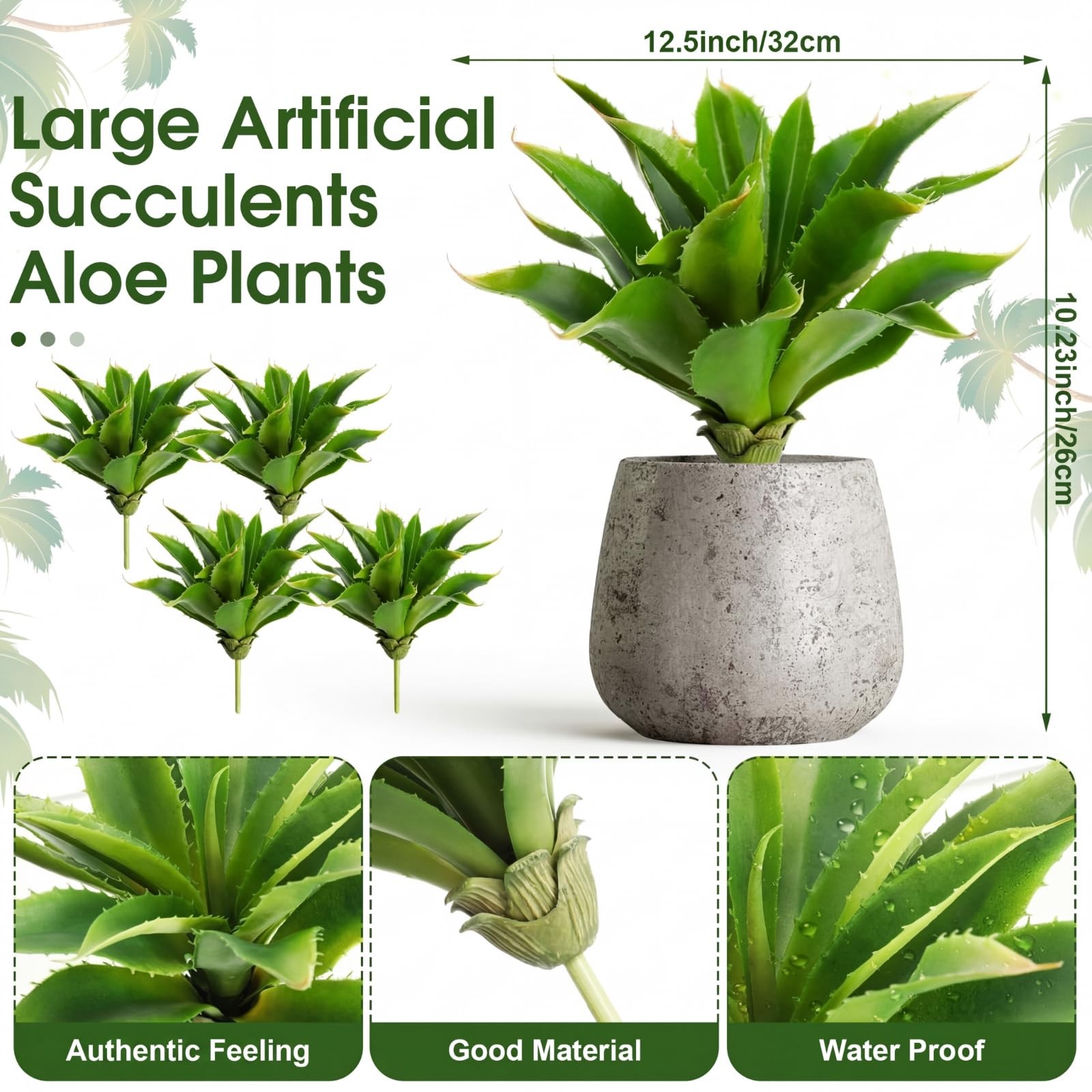 Green Large Faux Unpotted Artificial Aloe Plants Leaves Succulents Decor 2 PCS