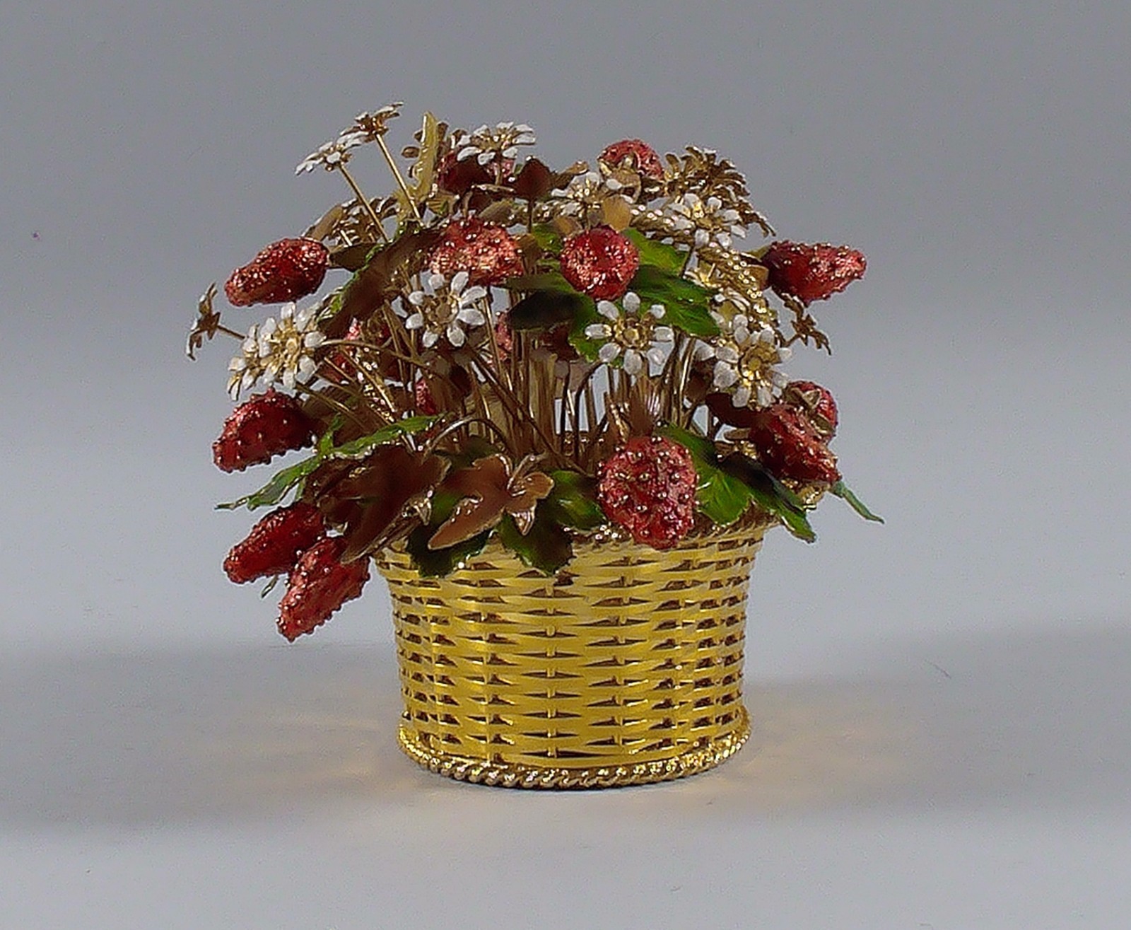 Jane Hutcheson FLEURS DES SIECLES Gold Gilt & Jeweled Enameled Strawberry Basket