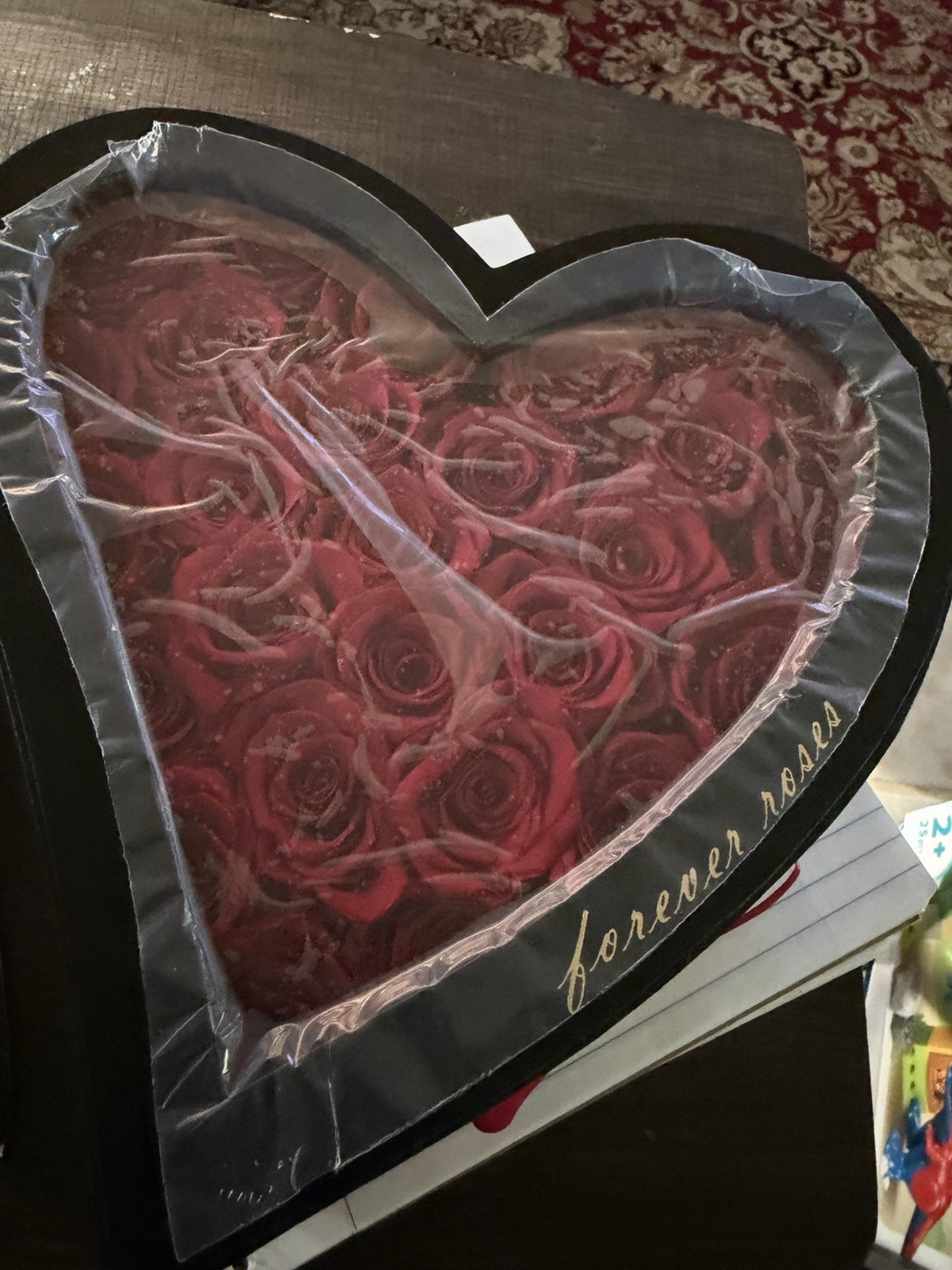 HERBMOTG Heart-Shaped Rose Flower Box, Red Black, Romantic Arrangement