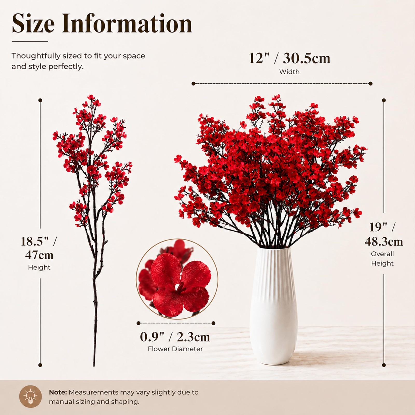 6 Bundles 18.5 Inch Red Artificial Babys Breath Silk Floral Arrangement