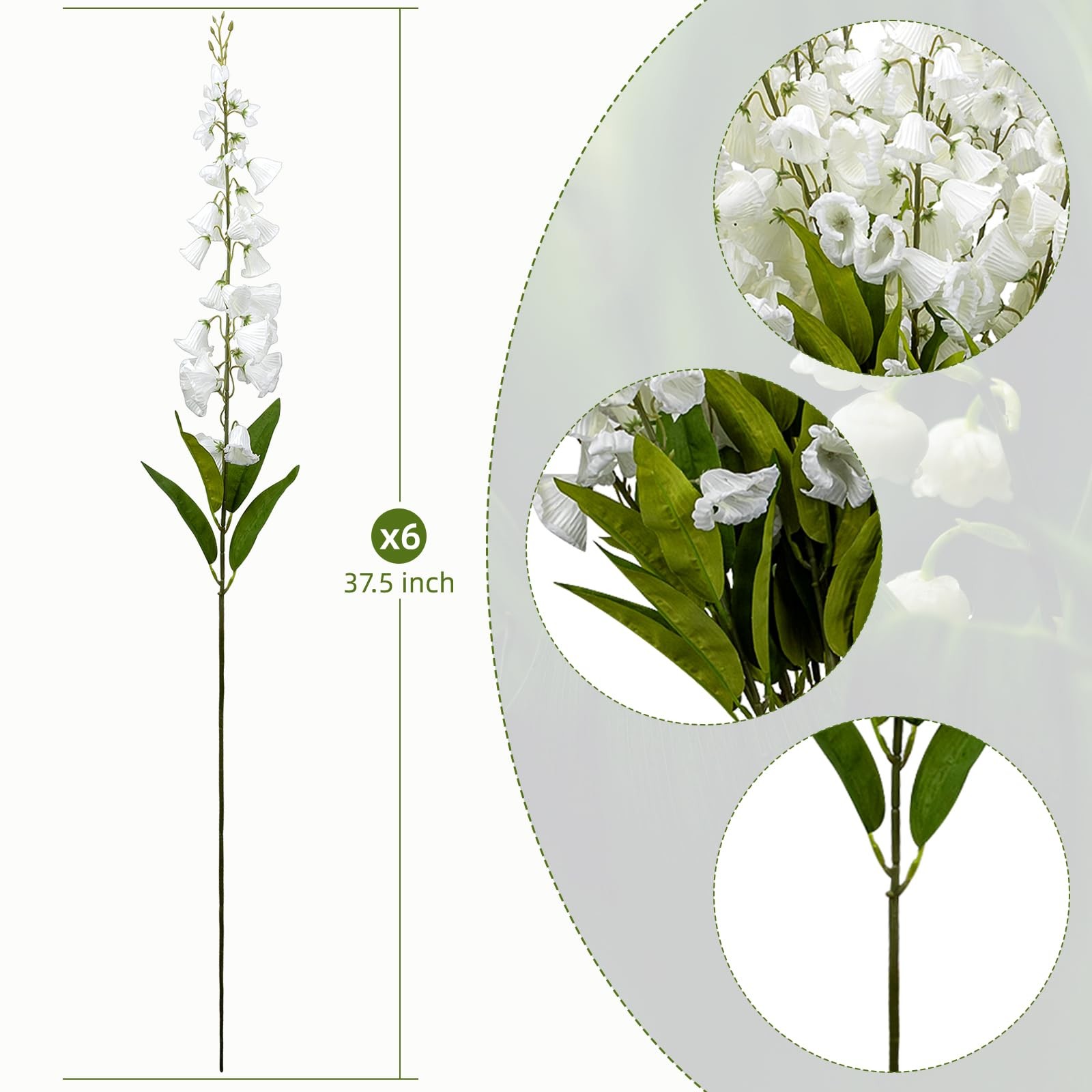 6 Pcs 37.5inch Lily of The Valley, Artificial Faux White Lily of The Valley F…