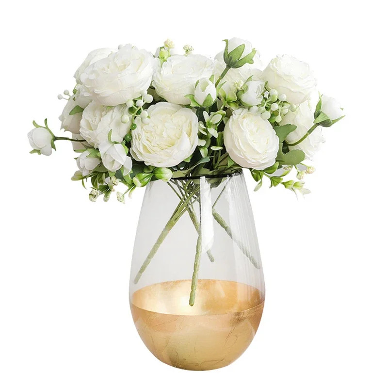 30cm Rose Pink Silk Peony Artificial Flower Bouquet 5 Heads 4 Buds for Decoratio