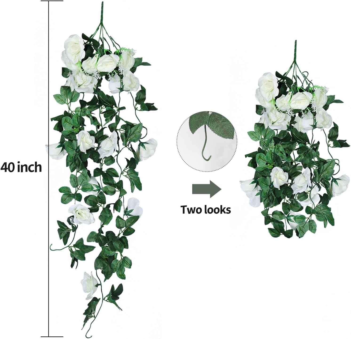Vibrant White Artificial Rose Vines – 4pcs with 30 LED Lights for Celebrations
