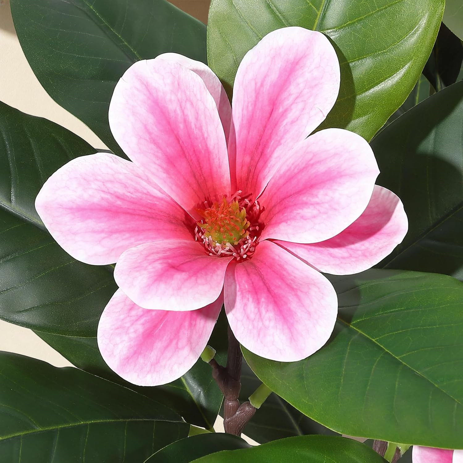 60″ Faux Rubber Tree with Real Touch Leaves & Pink Flowers for Home Decor