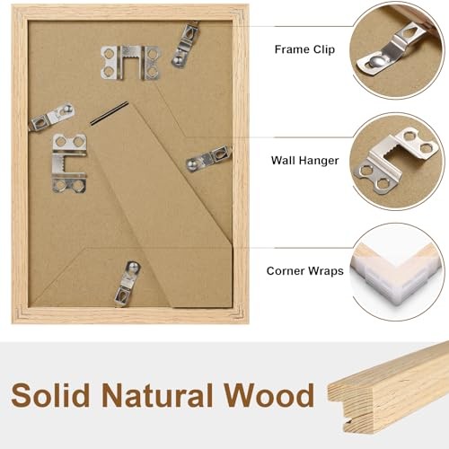 Picture Frame, Solid Wood Frame with Plexiglass, Includes 4×6 Mat, 5×7 Natural