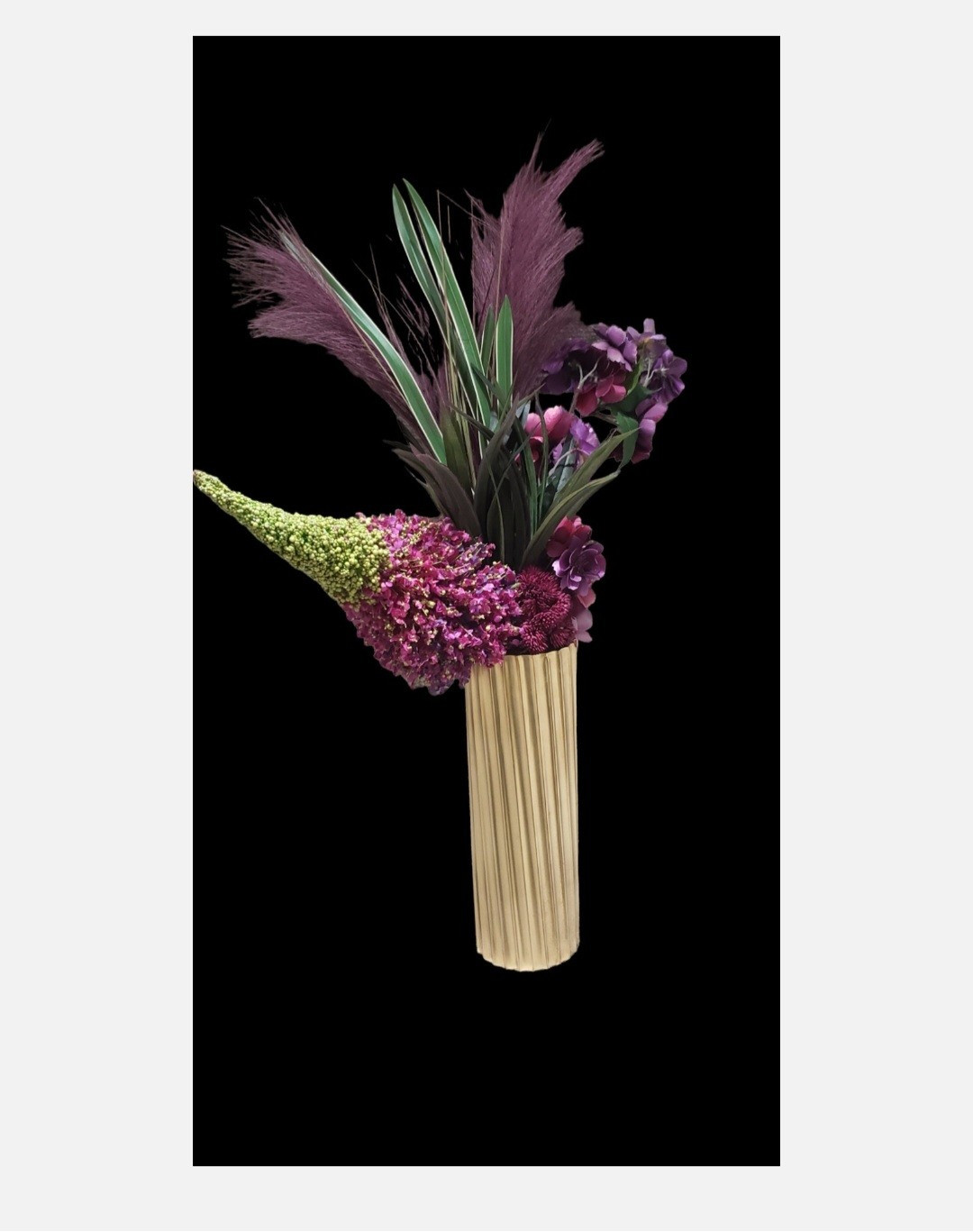 Modern Flowers Arrangement In Metal Vase