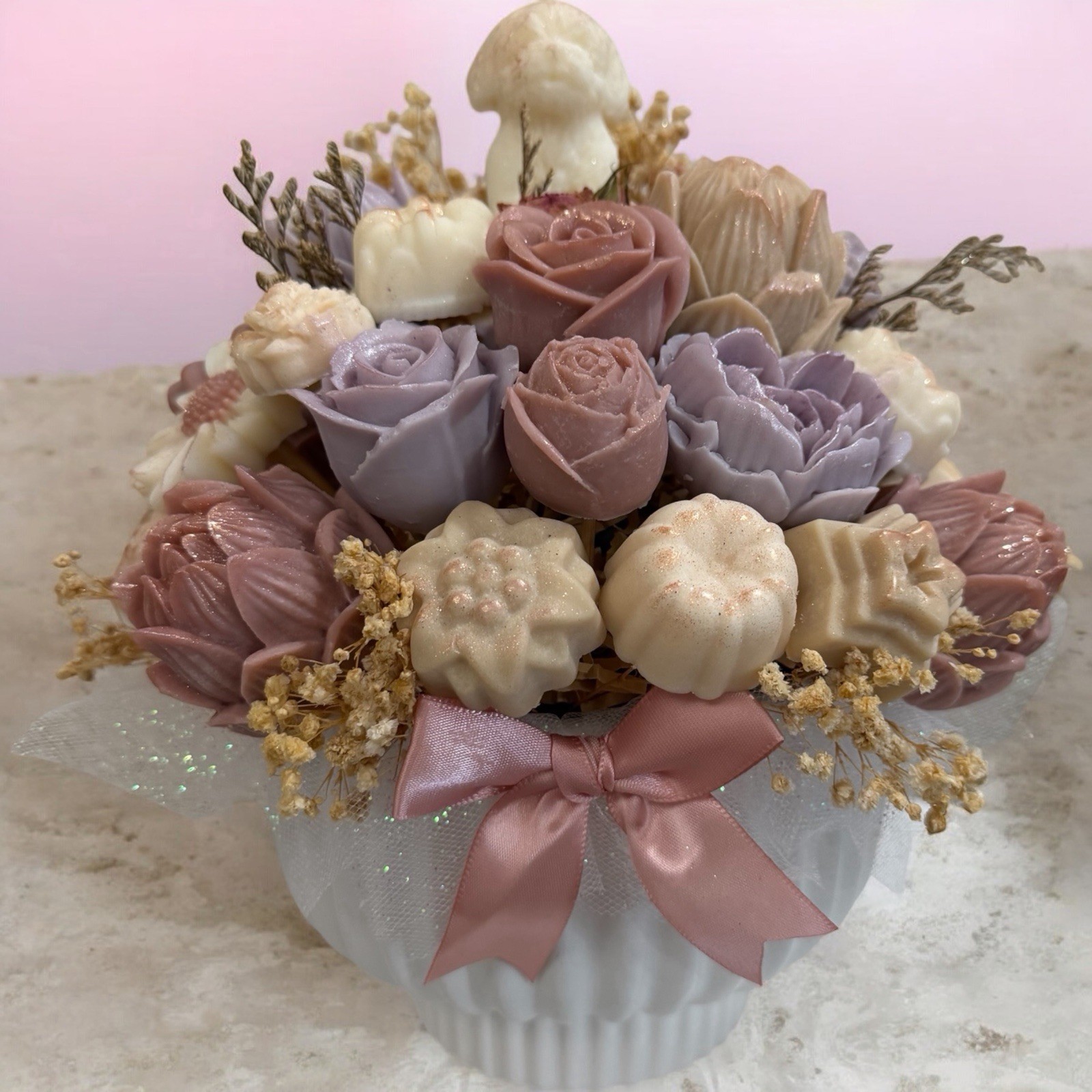Handmade Wax Floral Arrangement Pastel Colors Decorative Centerpiece 13” 4 lbs