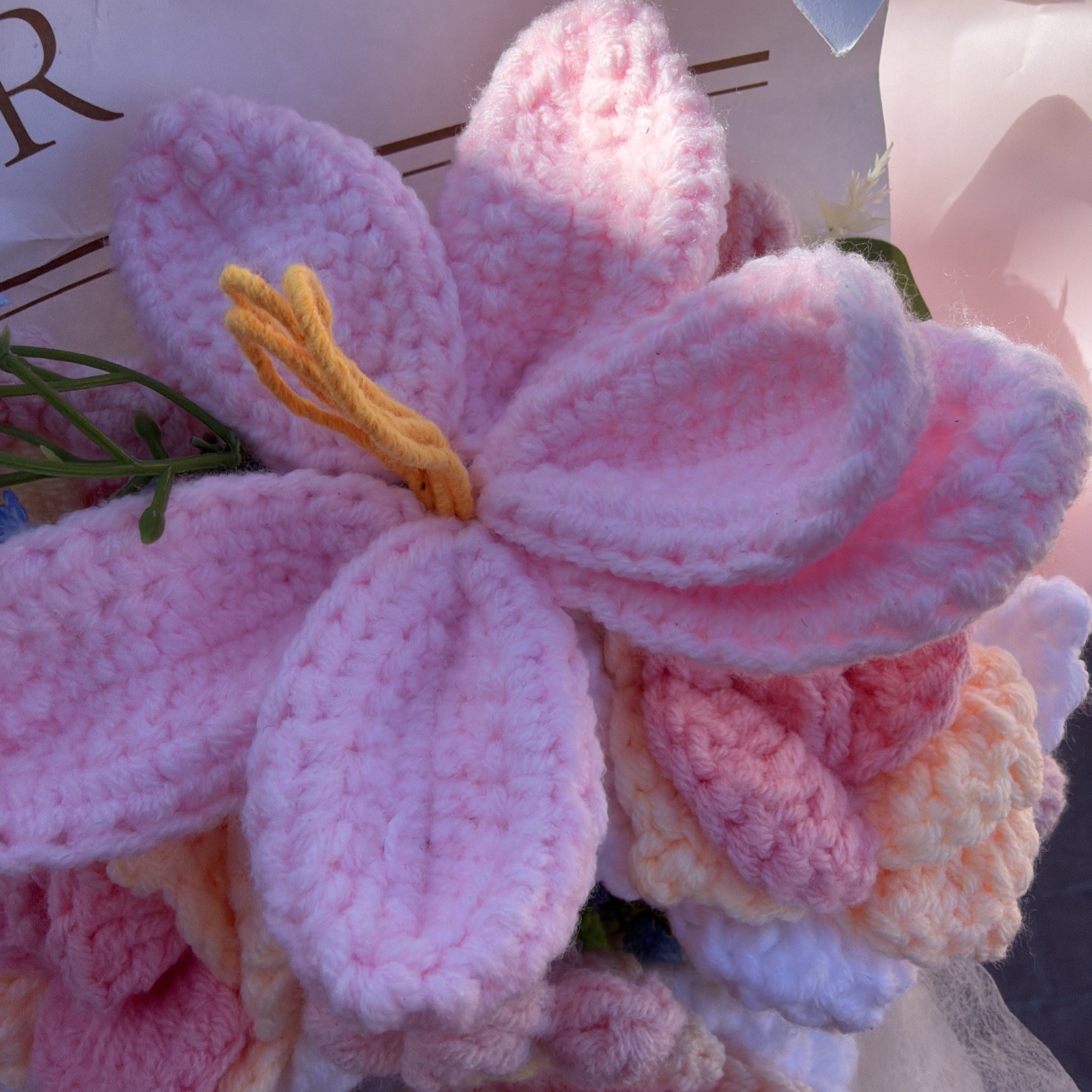 Crochet Flower Bouquet Assorted Pink Yellow Flowers Gift Mothers Day Wedding