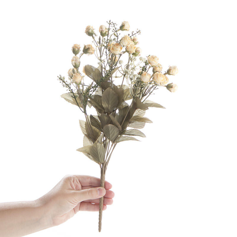 Lot of 2 Artificial Small Dried- Look Antique Beige Rose 15-1/2″ Floral Bushes