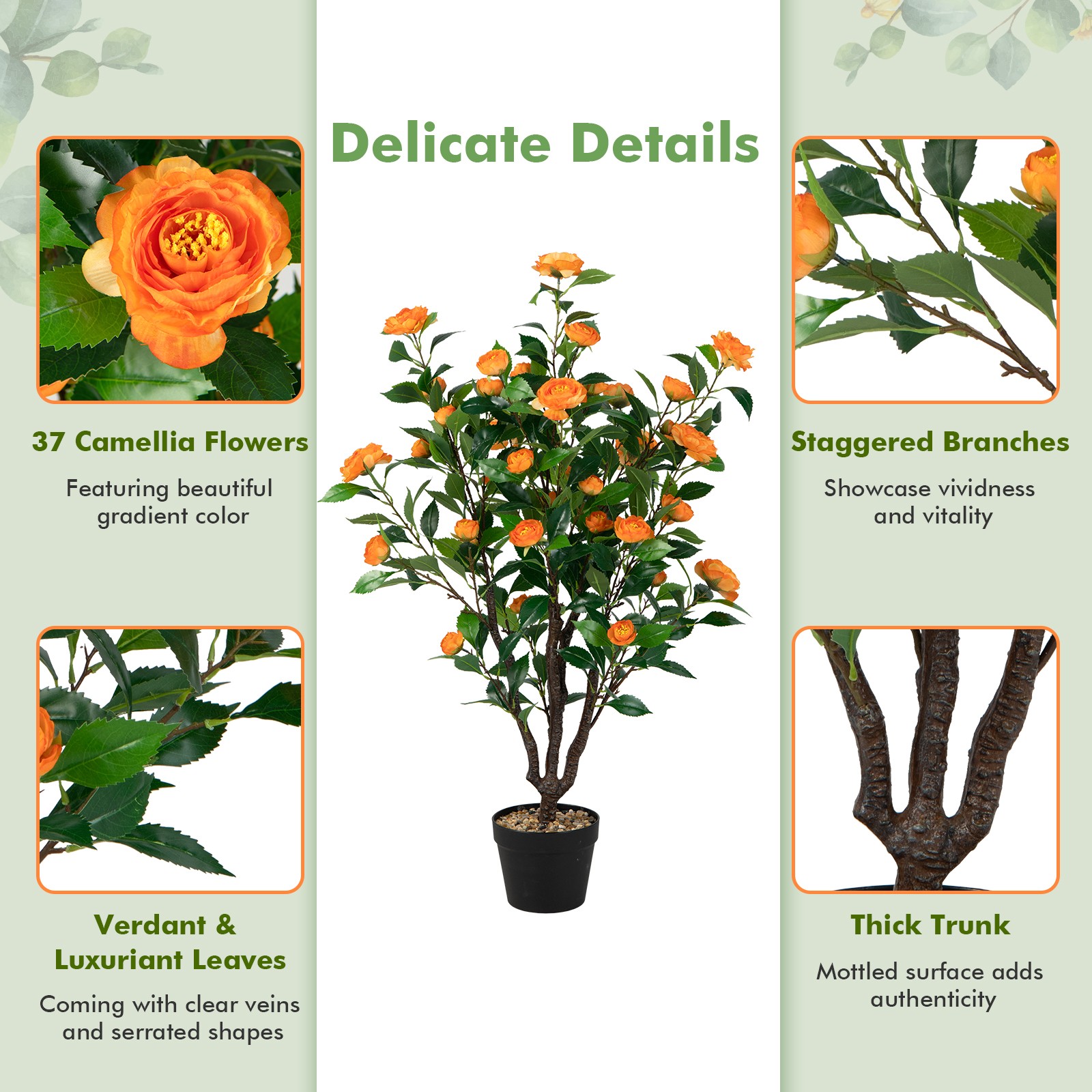 3.3′ Artificial Tree Artificial Camellia Tree Faux Plant for Indoor & Outdoor