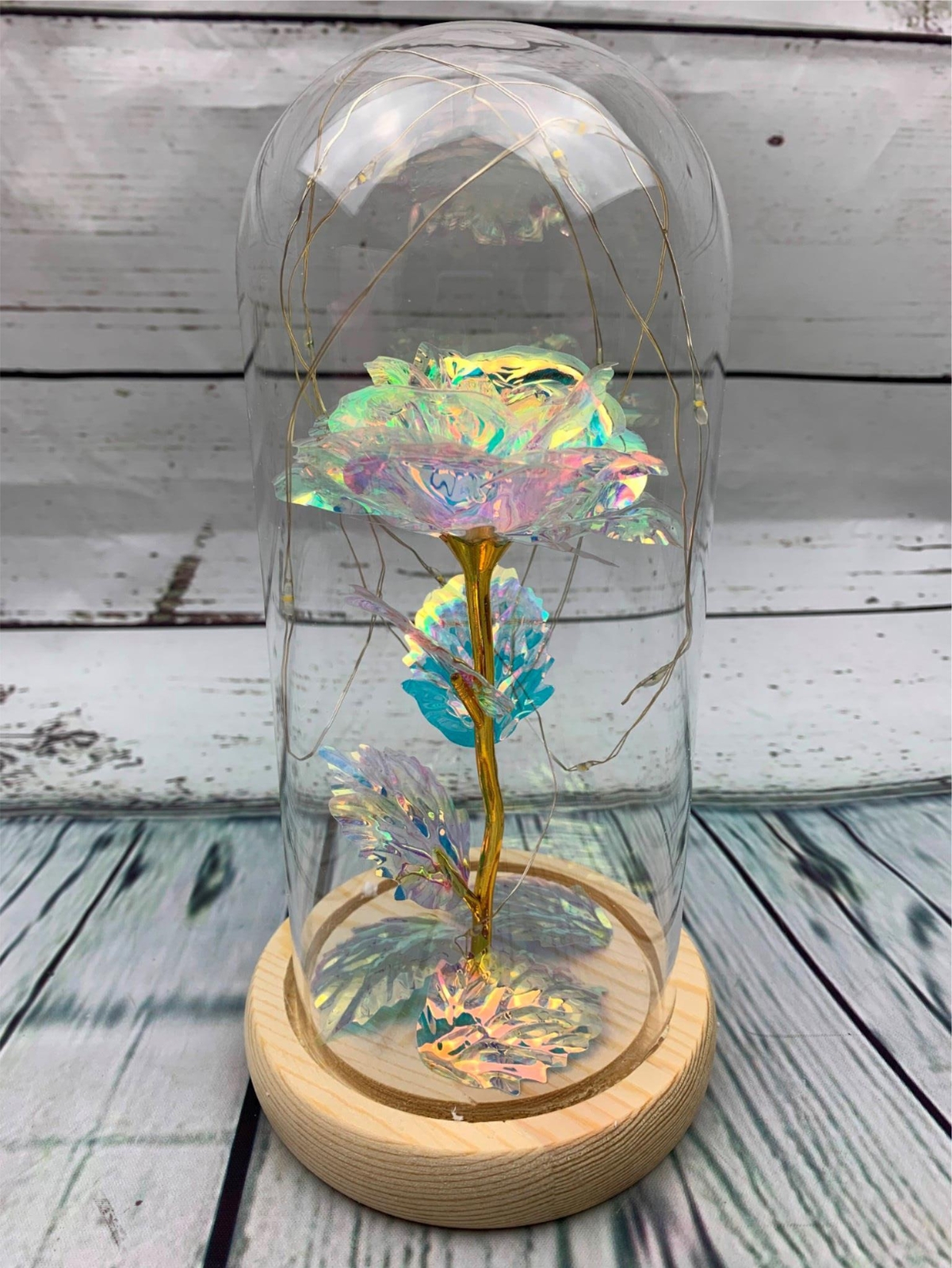 Rose Gift Enchanted Colorful Led Galaxy Crystal Rose Flower Light in Glass Dome,