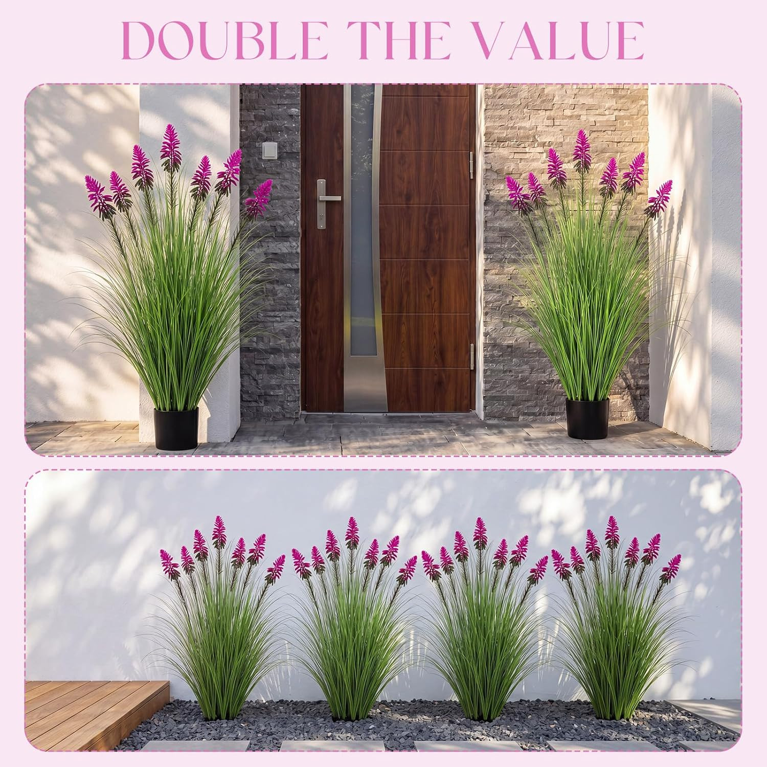 2 Pack 4 Ft Artificial Grass with Plum Cockscomb for Home & Garden Decor