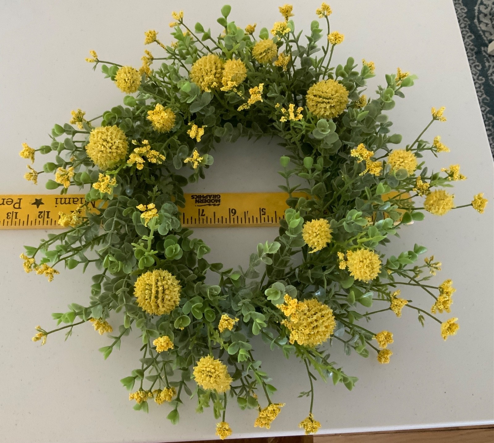 LOT OF 2 YELLOW FLORAL WREATH AND HALF SPHERE, HOME DECOR