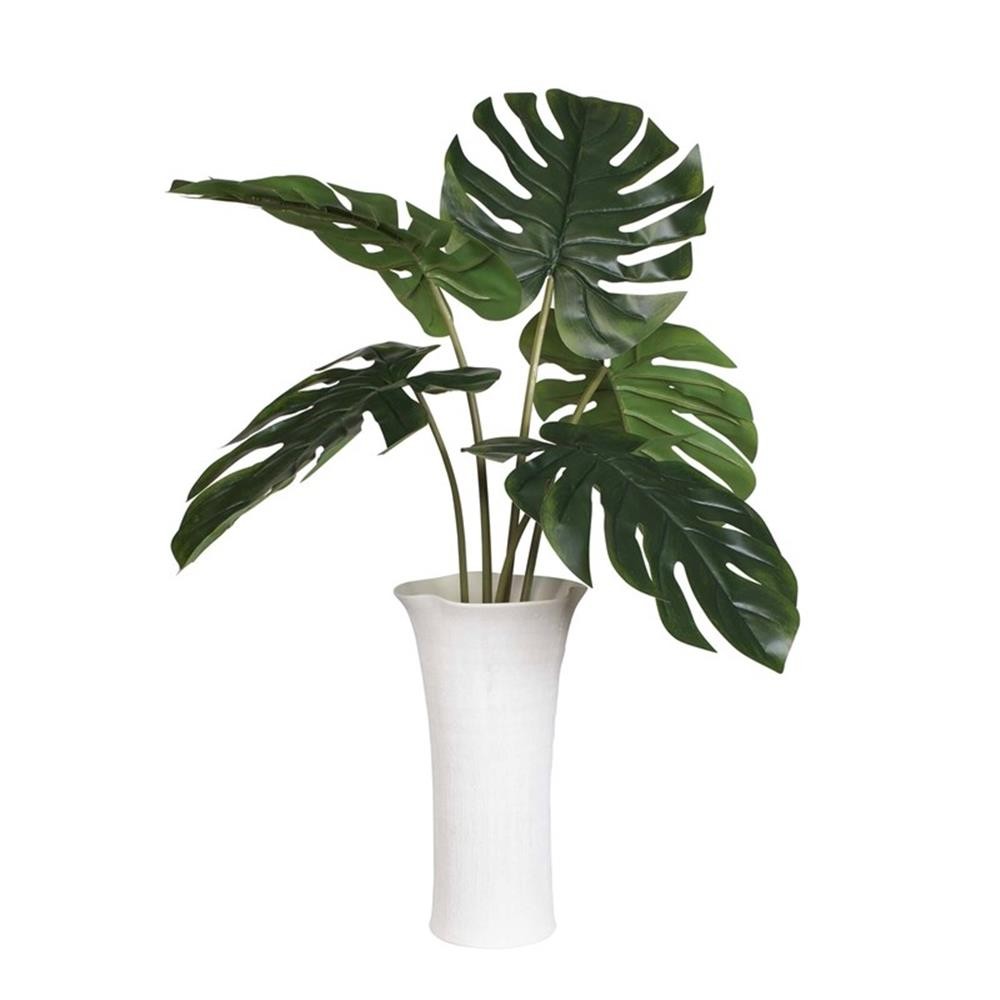 Pemberly Row Lifelike Monstera Plant Centerpiece with White Ceramic Vase