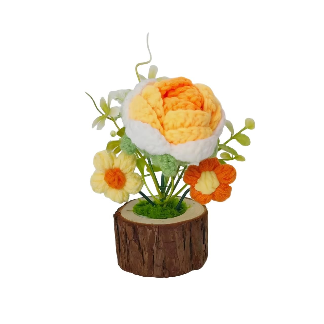 Crochet Flower Gift – Handmade Knitted Yellow Rose Mini Potted Arrangement, E…