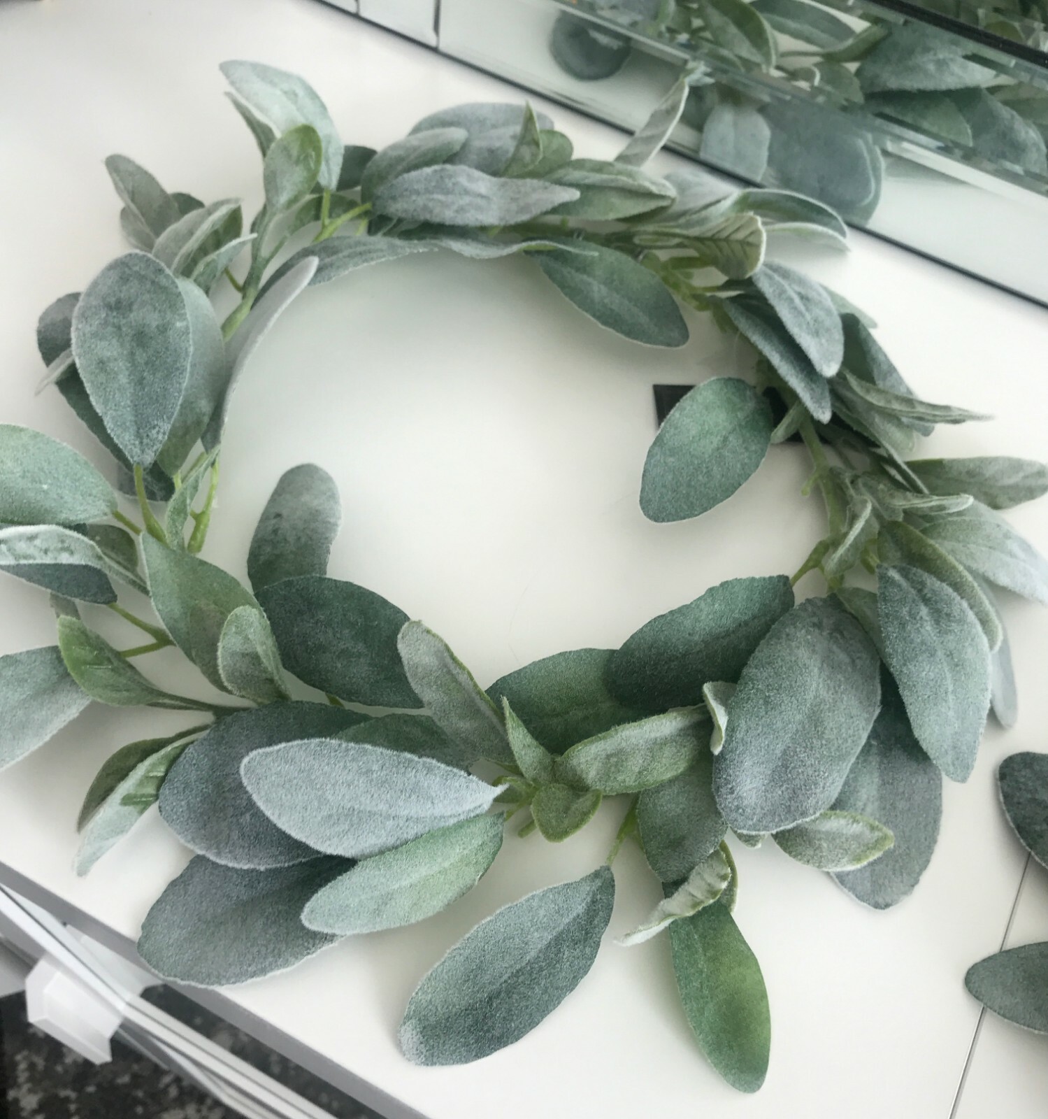 Lambs Ear 13” Farmhouse Artificial Fake Wreath – Wedding Spring Kitchen Cabinet