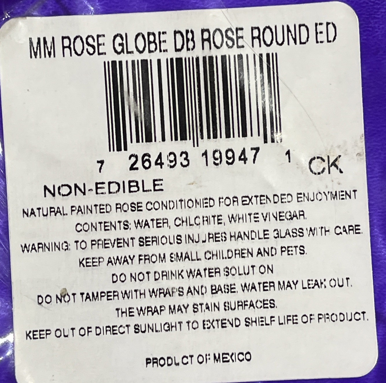 Vtg. Purple Eternal Rose Real Preserved Rose Ball In Water Dome/Globe; Lg 6”-7”
