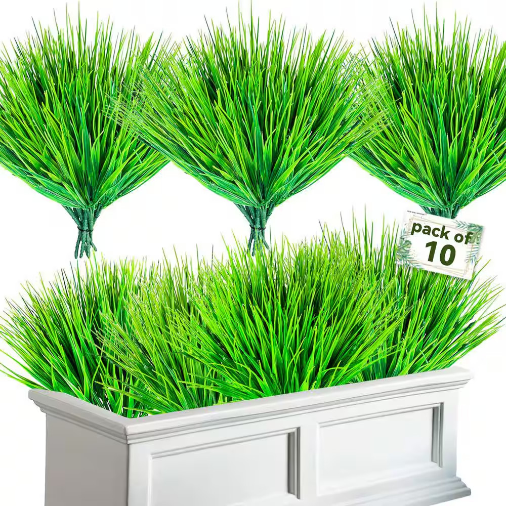 11 in Artificial Grass Plant 10 Pack Green UV Resistant Outdoor Indoor Faux Whea