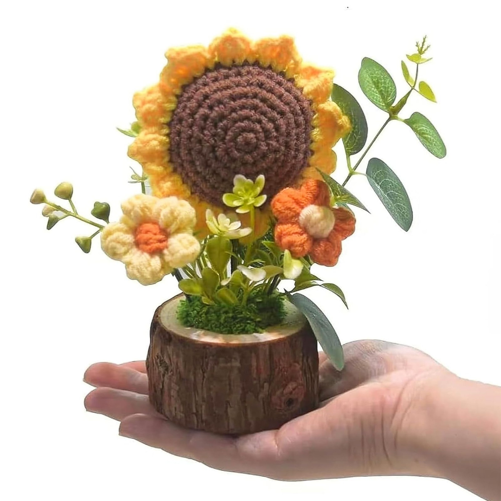 Handmade Crochet Knitted Sunflower Bouquet Creative Knitted Potted Plant Mini…
