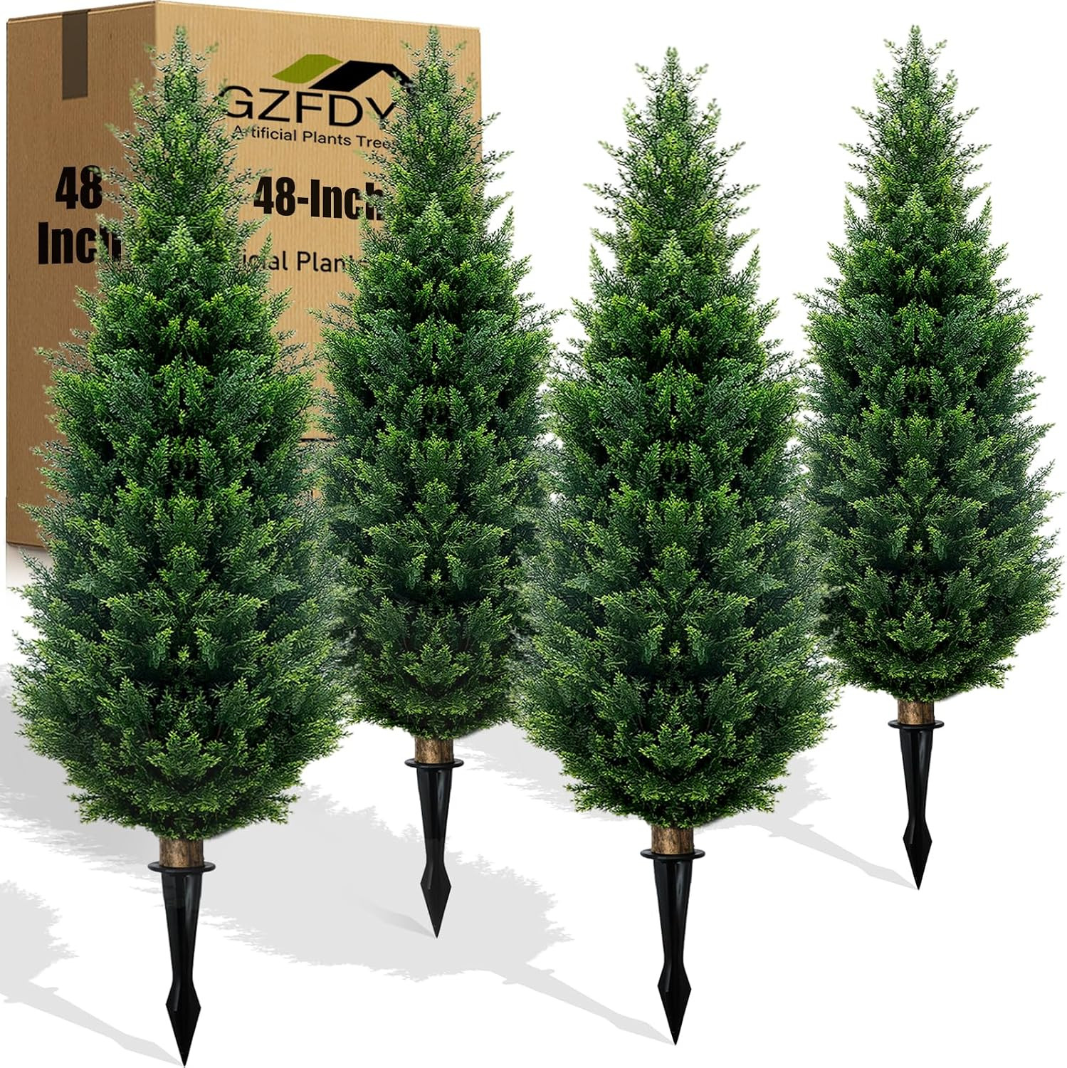 4Ft Artificial Cedar Topiary Trees (2-Pack) – UV Resistant Fake Shrubs with Grou