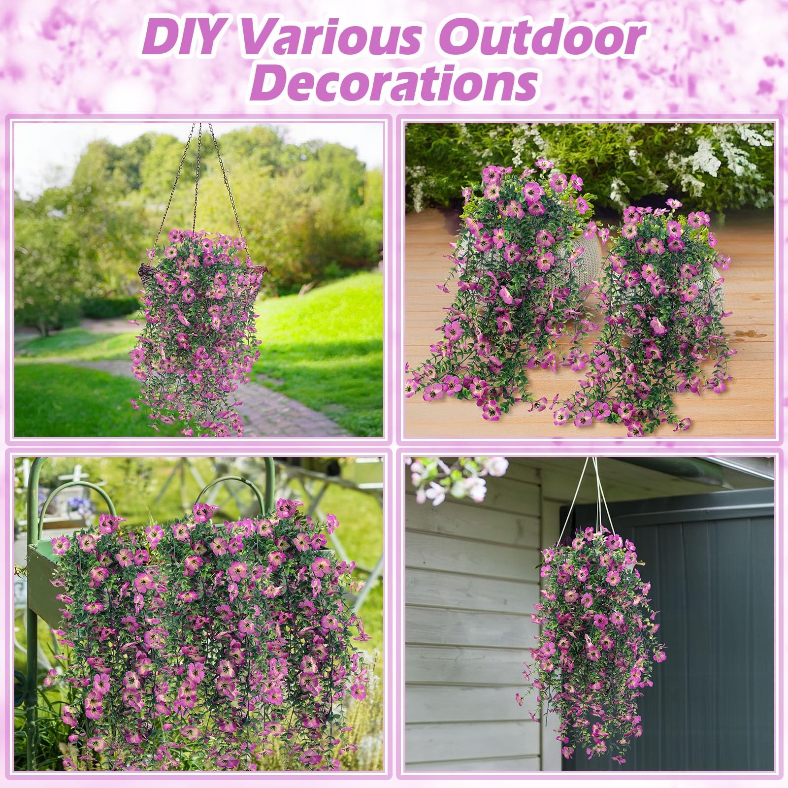 4 Pack Artificial Hanging Flowers for Outdoor Daisy Vines Fake Eucalyptus Vin…