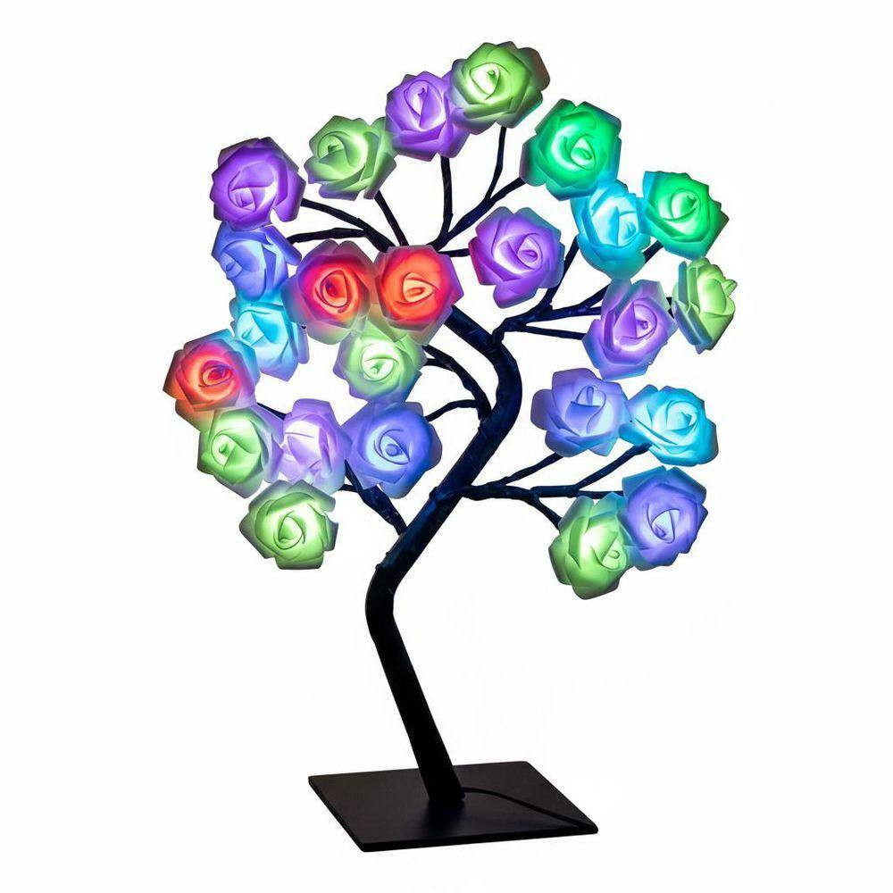 Artificial Rose Tree Lamp Multicolor LED Flower Night Light Tabletop Bonsai Tree