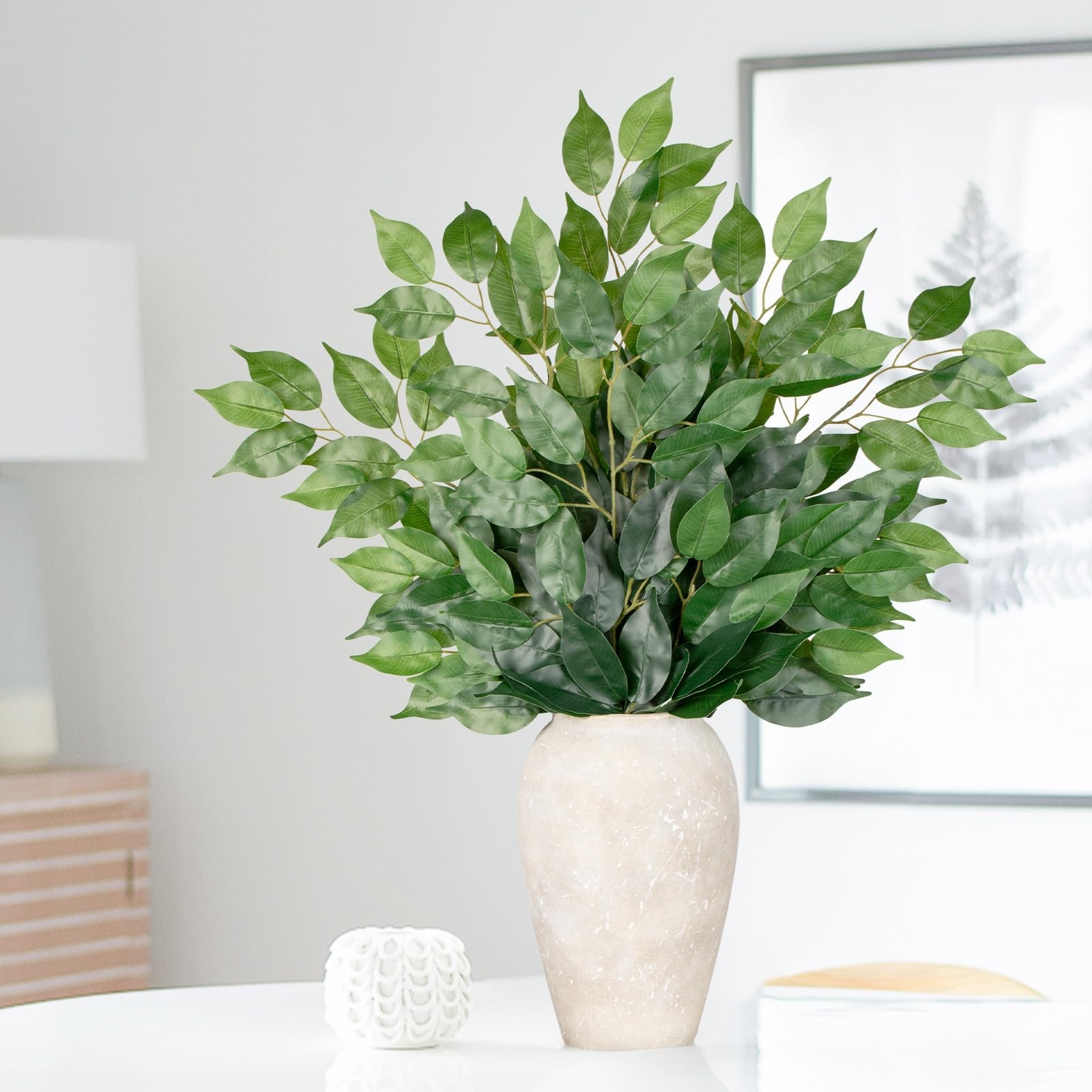 12PCS Ficus Leaves Artificial Branches 24″ Faux Ficus Greenery Tree Branches …