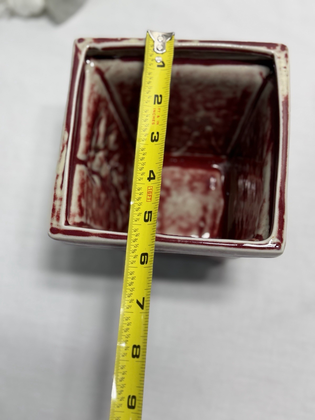 Set Of 2 Flower Pots Redwing Possibly Holly And Pine Motif Burgundy Oval, Square