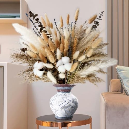 Dried Flower Bouquet – Pampas Grass, Cotton Stems, Bunny Tails, Natural