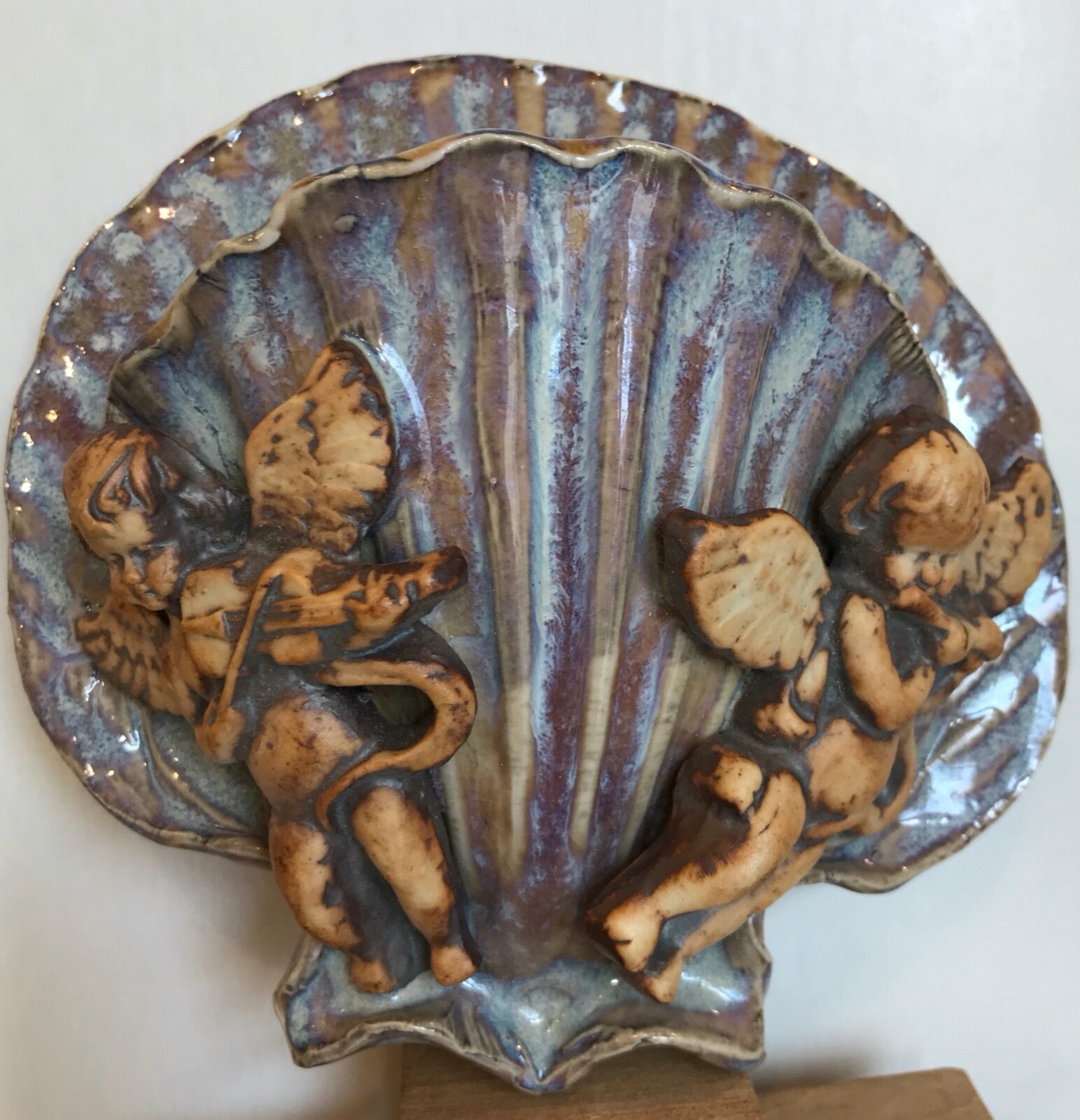 handmade glazed clay ceramic wall sconce angels artificial plants flowers