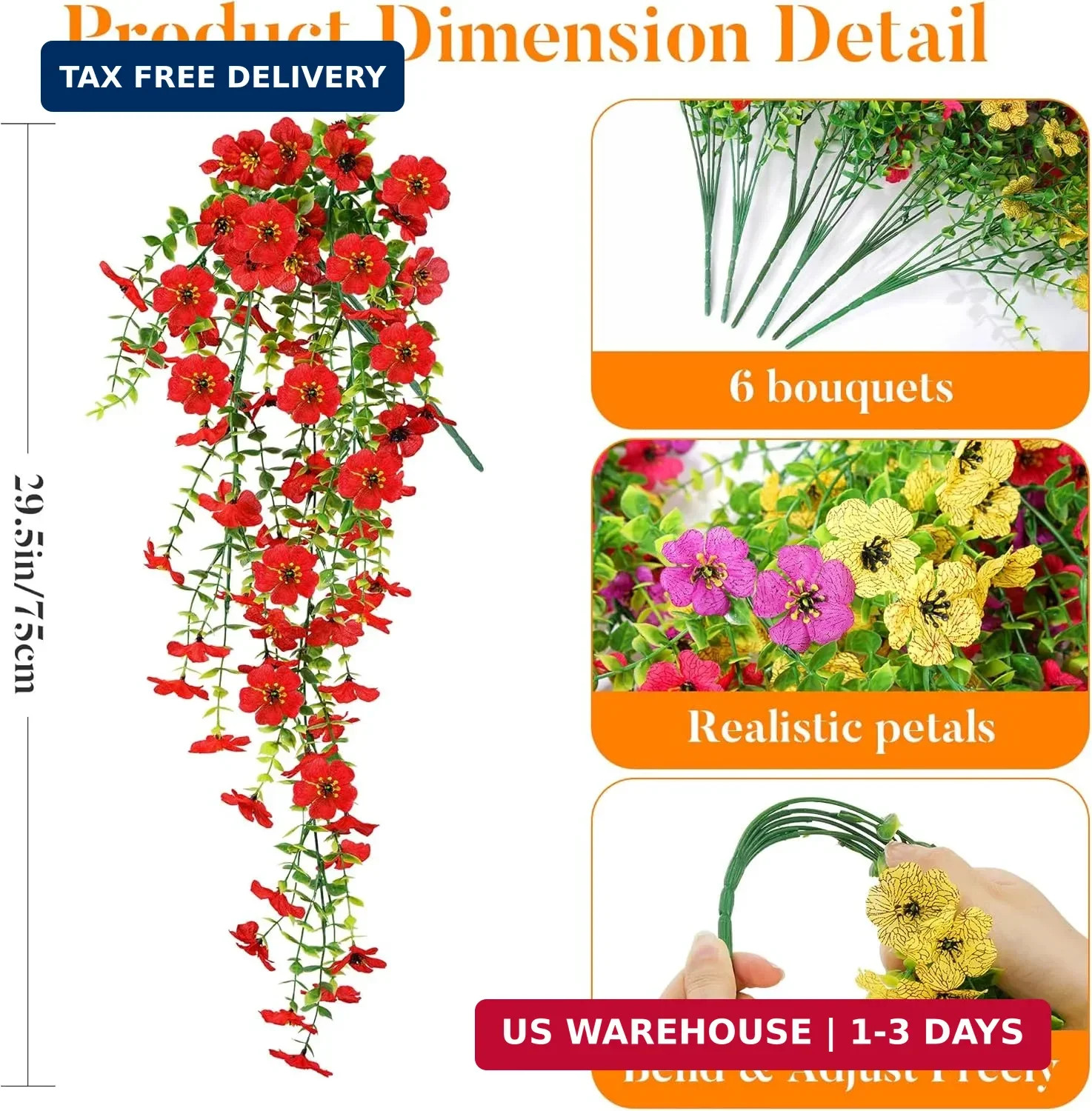 AGIRL Artificial Flowers for Outdoors,6 Bundles Faux Silk Flowers with Leaves fo