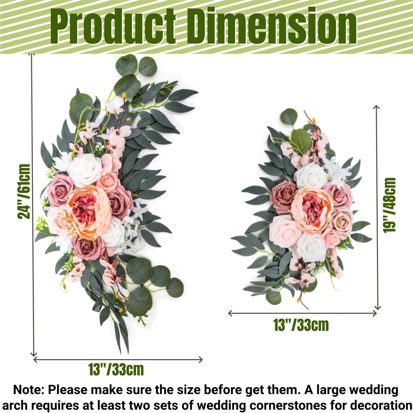 2 PCS Wedding Arch Flowers Artificial Floral Swag Decor PinkWhite Ceremony
