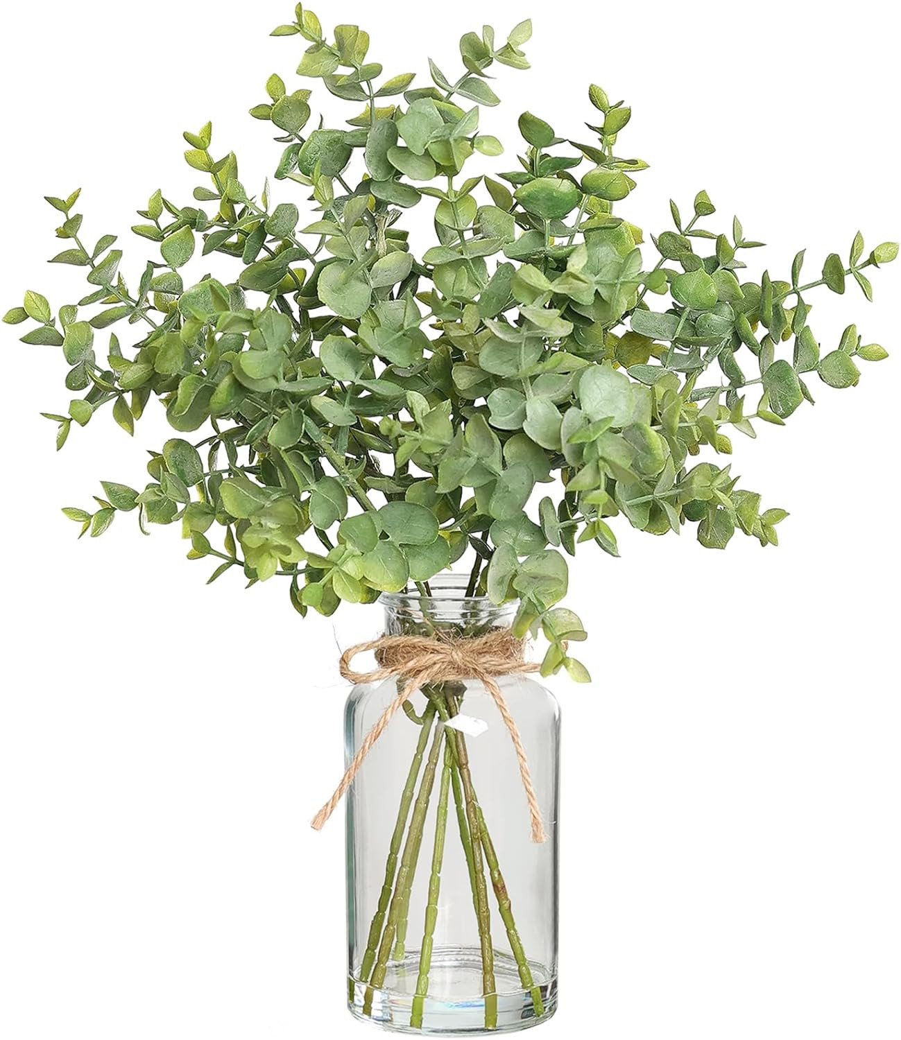 Fake Eucalyptus Stems in Glass Vase with Faux Water,14″ Artificial Plants