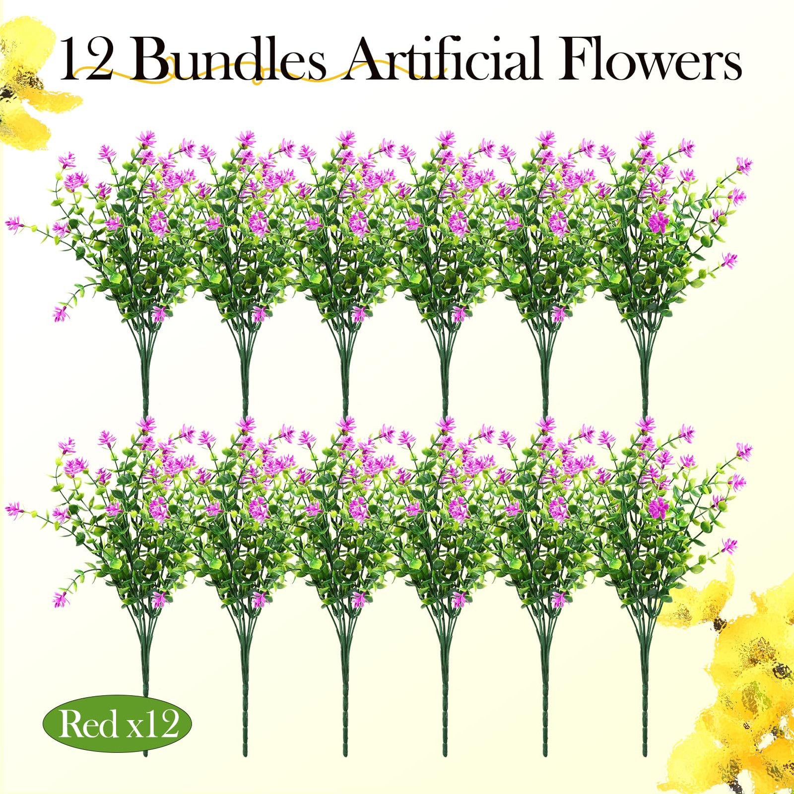 12 Pack Artificial Flowers & Plants for Outdoor Decor – Faux Eucalyptus & Lav…