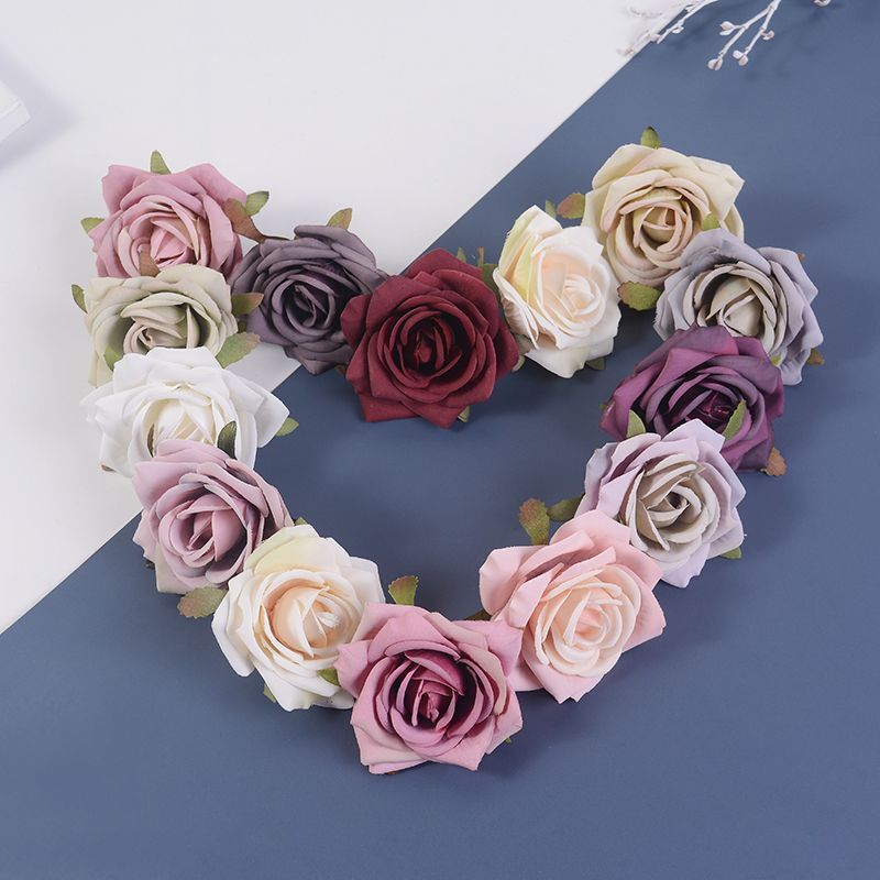 Rose Head Silk Wreath Flowers Wedding Party Home Decor Artificial Flower 7cm 5pc