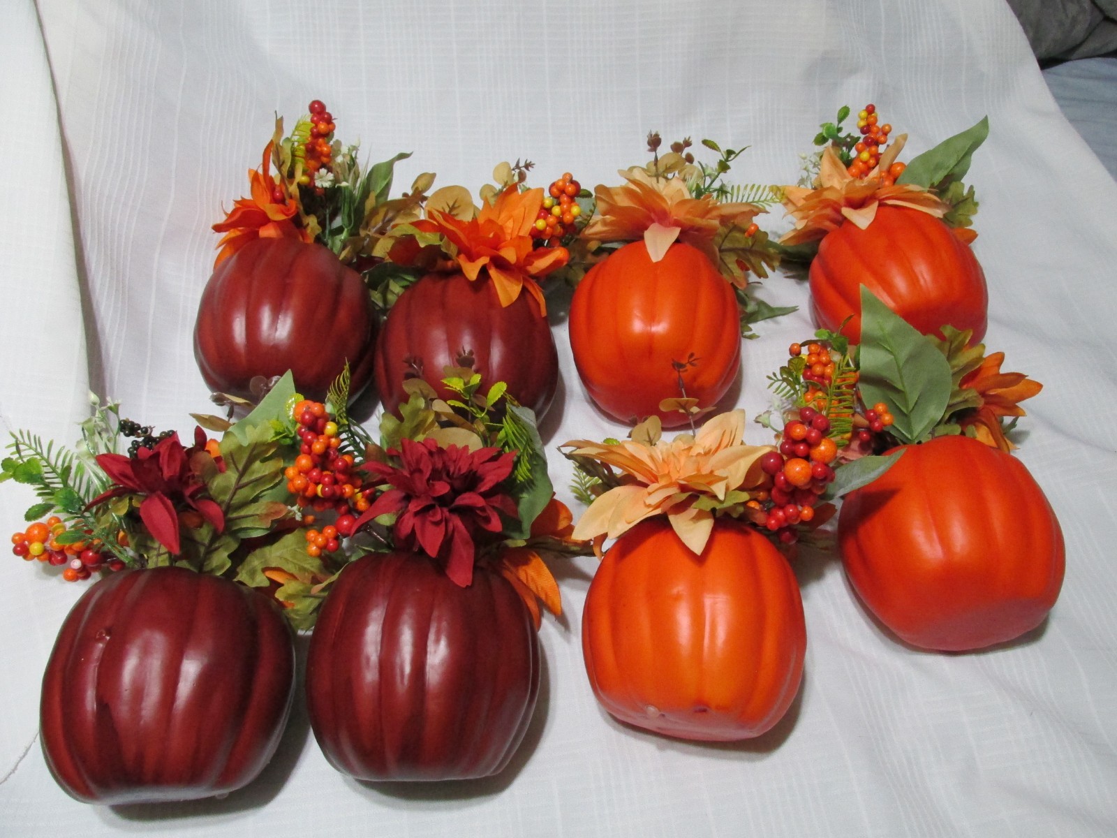 Fall Decor Centerpieces for Tables Fake Foam Pumpkin Silk Flowers Lot of 8