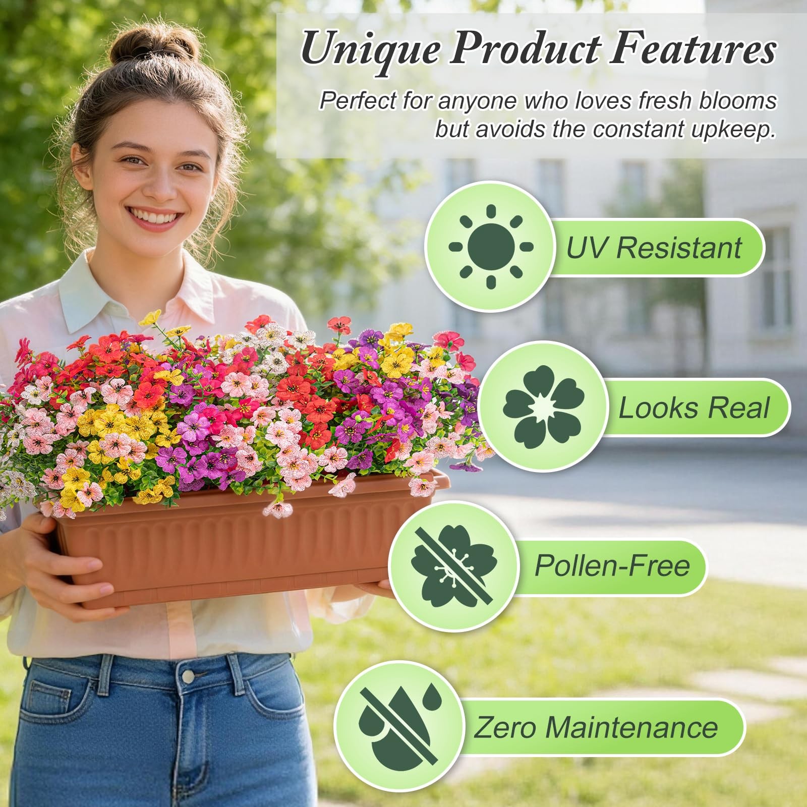 Artificial Flowers for Outdoors Decoration for UV Resistant Silk,16 Bundles