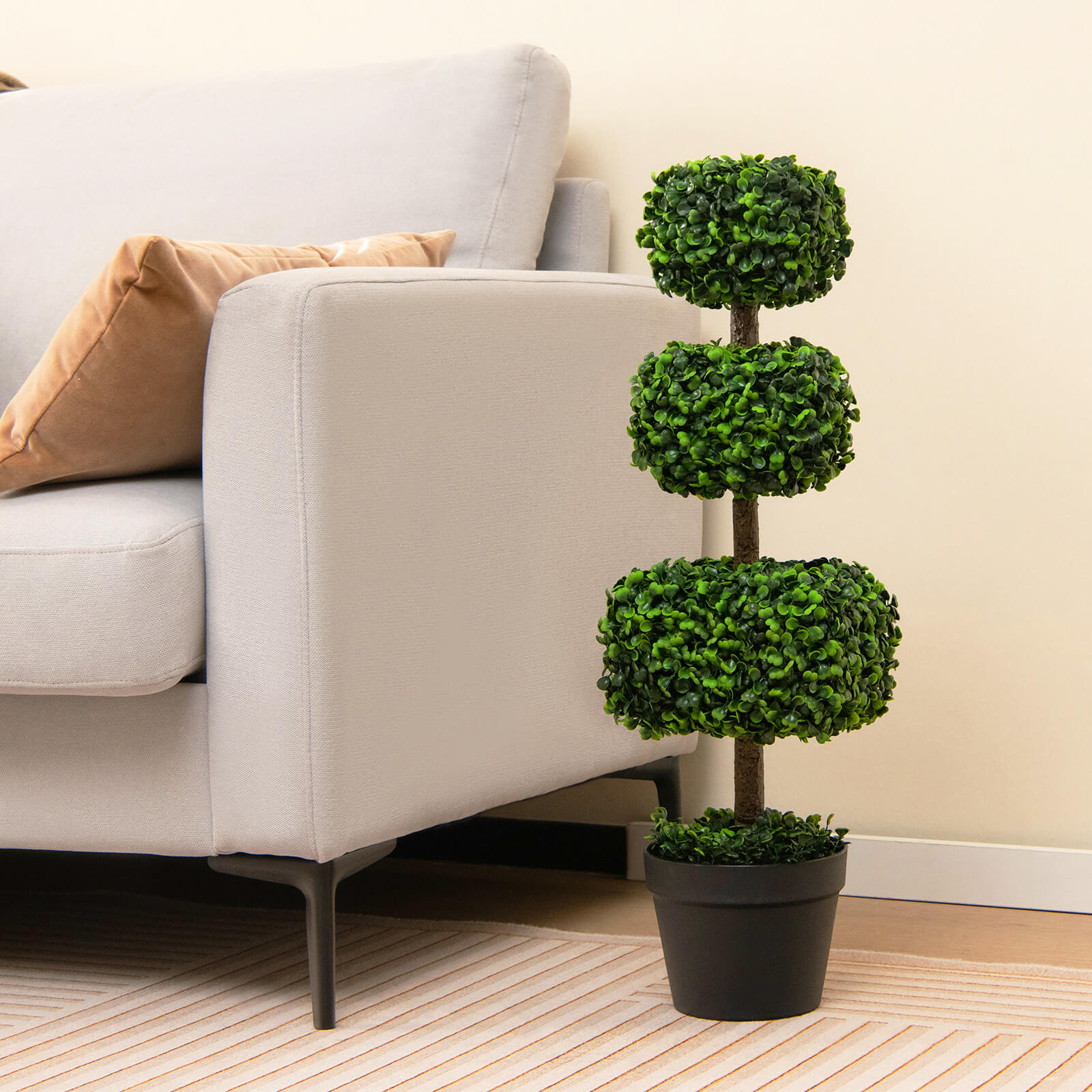 35” Faux Boxwood Topiary Tree Square Shaped Fake Greenery Plants w/ Plastic Pot
