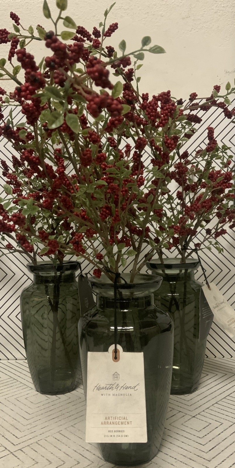 ➿ Heart & Hand Magnolia Artificial Arrangement Red Berries 21.5” H 👉LOT OF 3👈