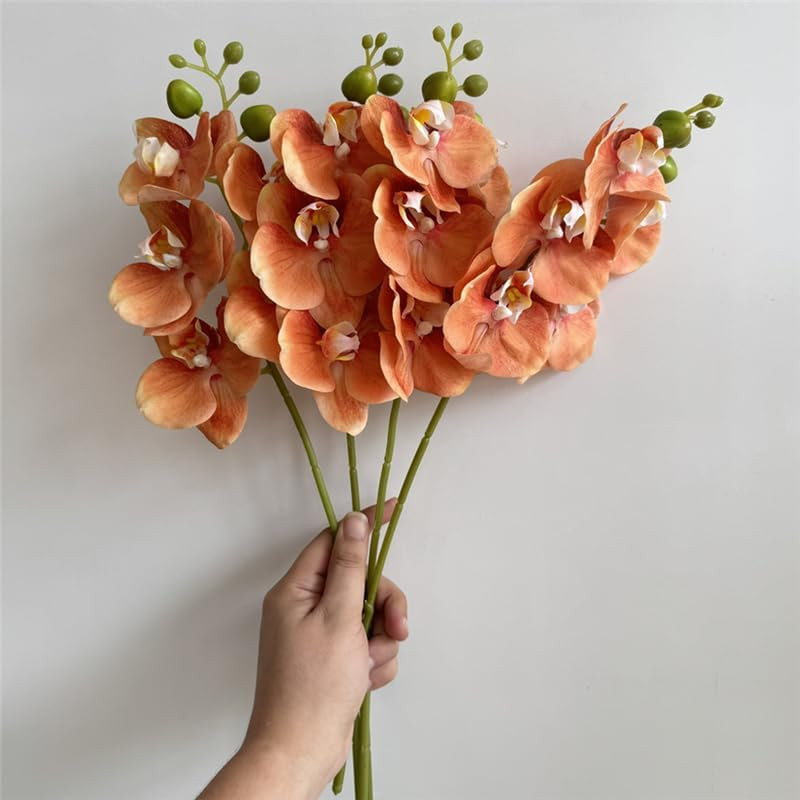 4-Pcs Artificial Flowers Real Touch Latex Phalaenopsis 17.7Inch Artificial Orchi