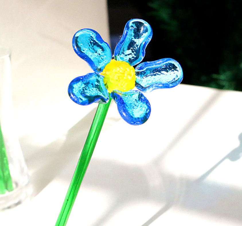 Luxe Handmade Colored Glass Flower Art Long Stem Floral Home Decor Romantic Gift