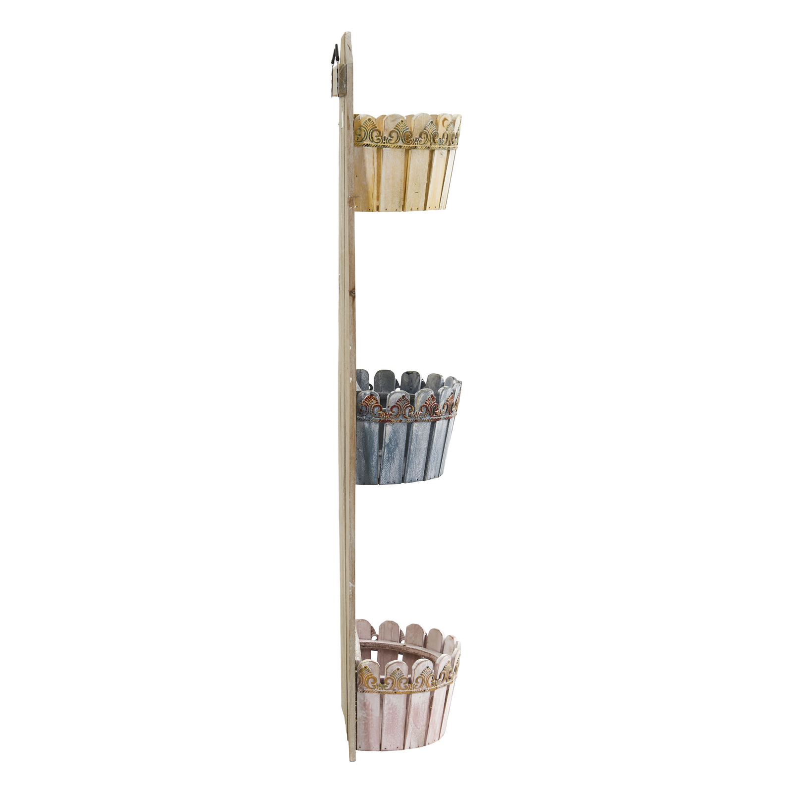 35″ Triple Wall Planter Shelf Hangable Rustic with 3 Baskets