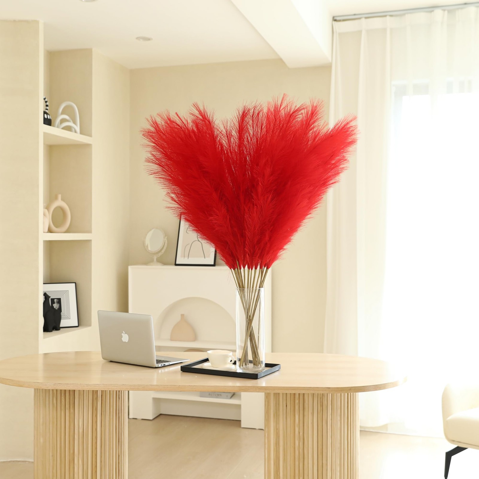 Red Pampas Grass Decor – 45-Inch Set of 8 | Artificial Large Pampas Grass Sof…