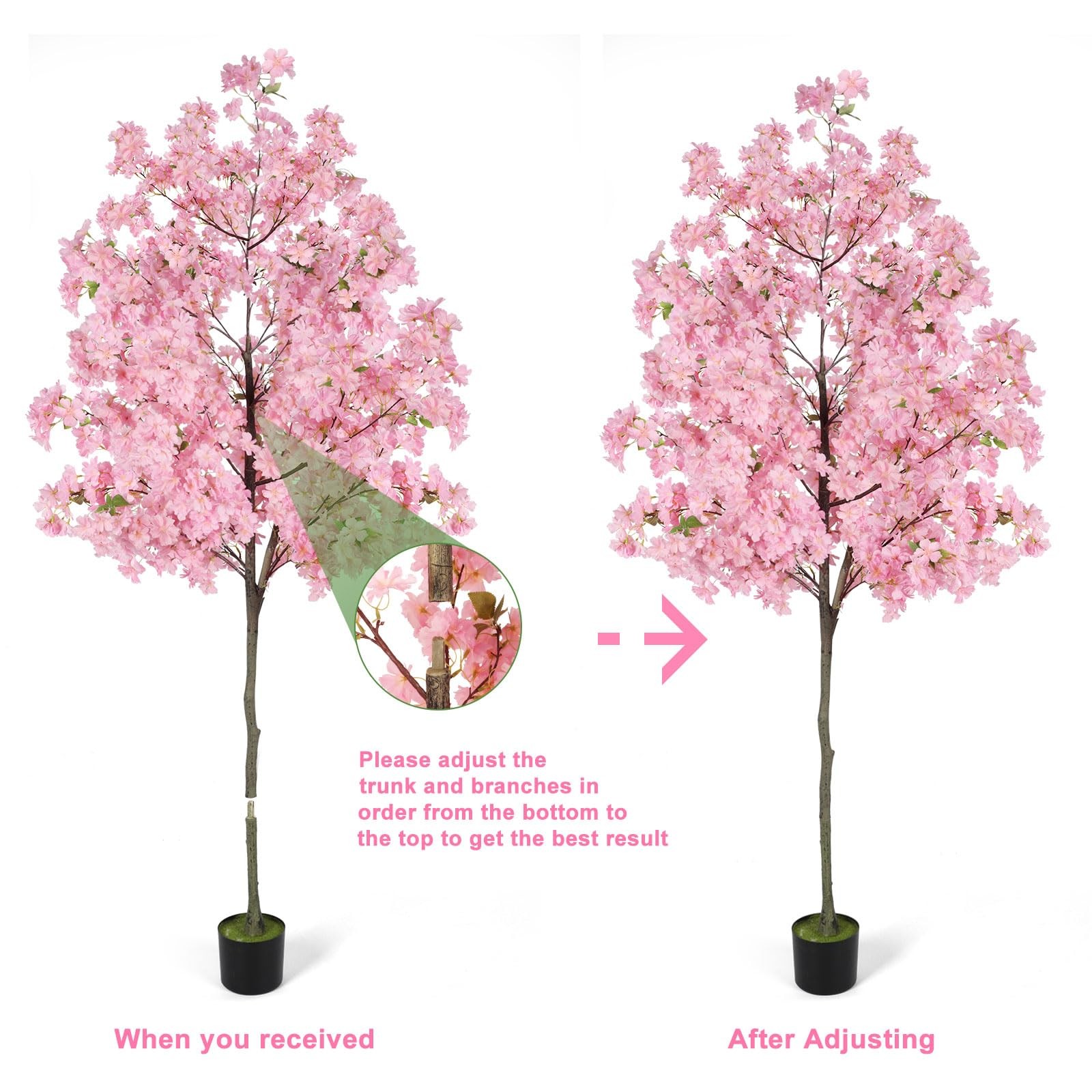 6Ft Tall Cherry Blossom Artificial Tree, Fake Tree Faux Silk Plant with Plast…